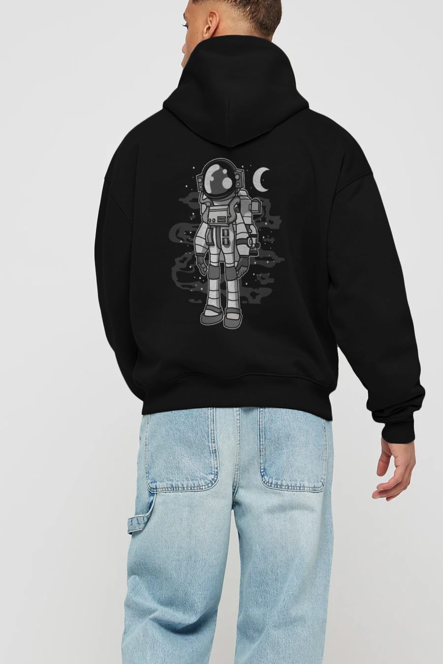 Astronaut Stand Arka Baskılı Hoodie Oversize Kapüşonlu Sweatshirt Erkek Kadın Unisex