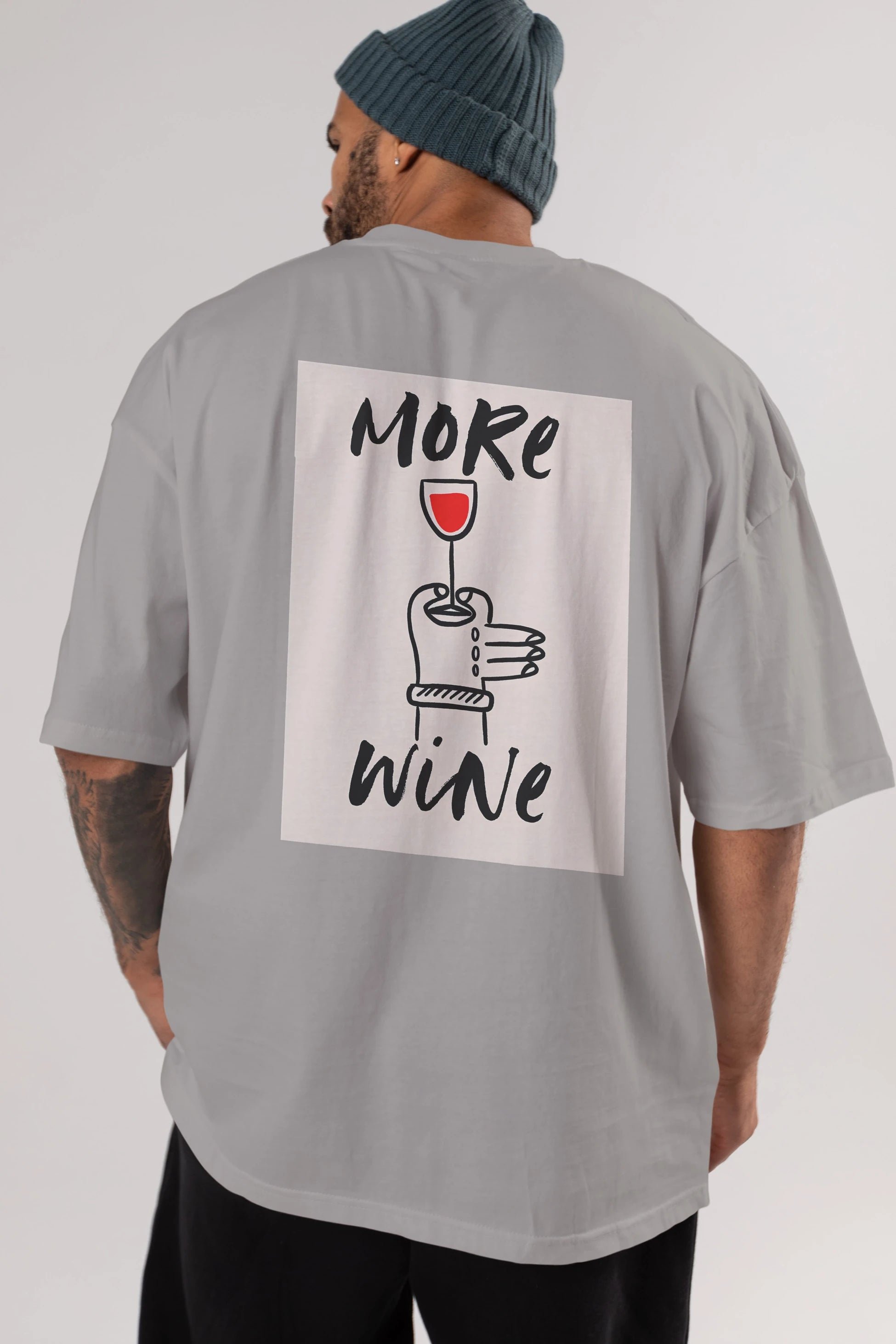 More Wine 2 Arka Baskılı Oversize t-shirt Erkek Kadın Unisex %100 Pamuk Bisiklet Yaka tişort