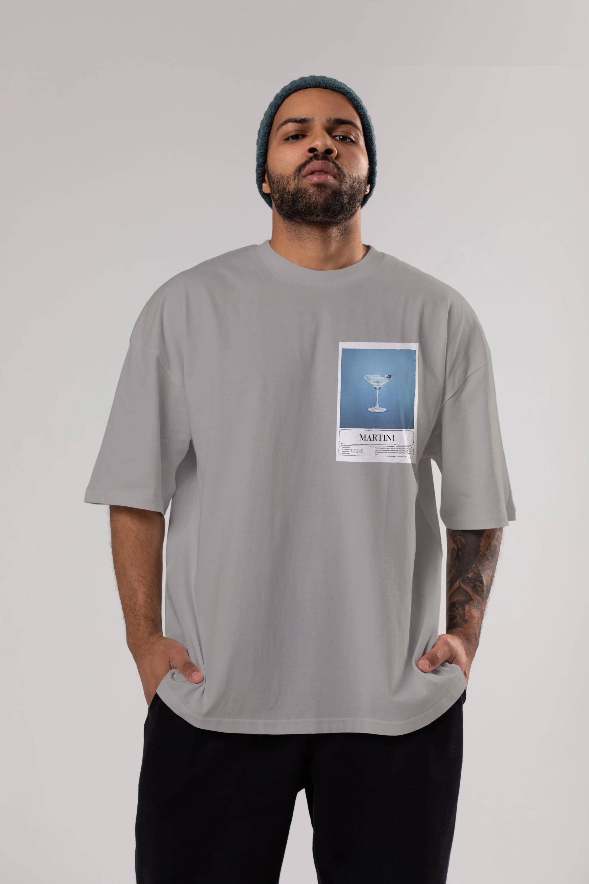 Martini Ön Sol Baskılı Oversize t-shirt Erkek Kadın Unisex %100 Pamuk Bisiklet Yaka tişort