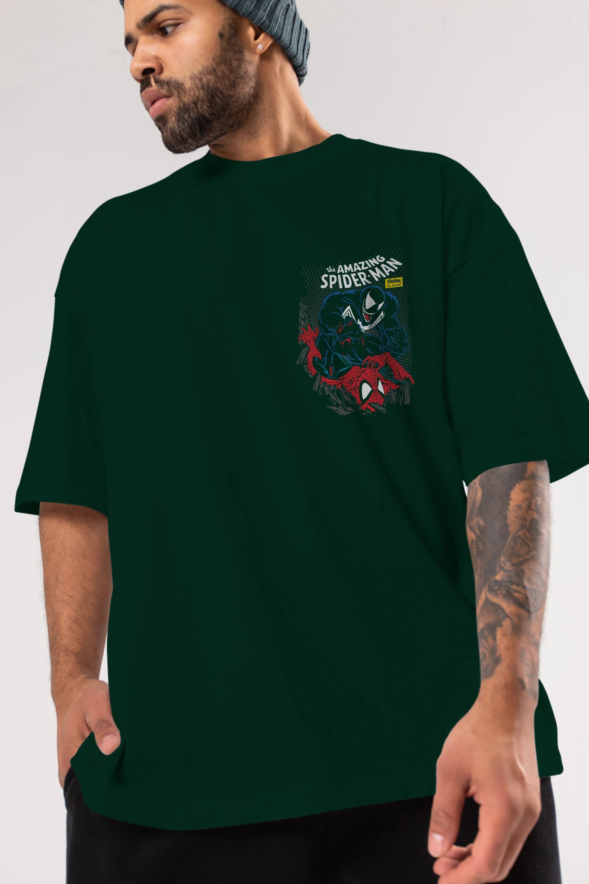 Venom (19) Ön Sol Baskılı Oversize t-shirt Erkek Kadın Unisex %100 Pamuk Bisiklet Yaka tişort