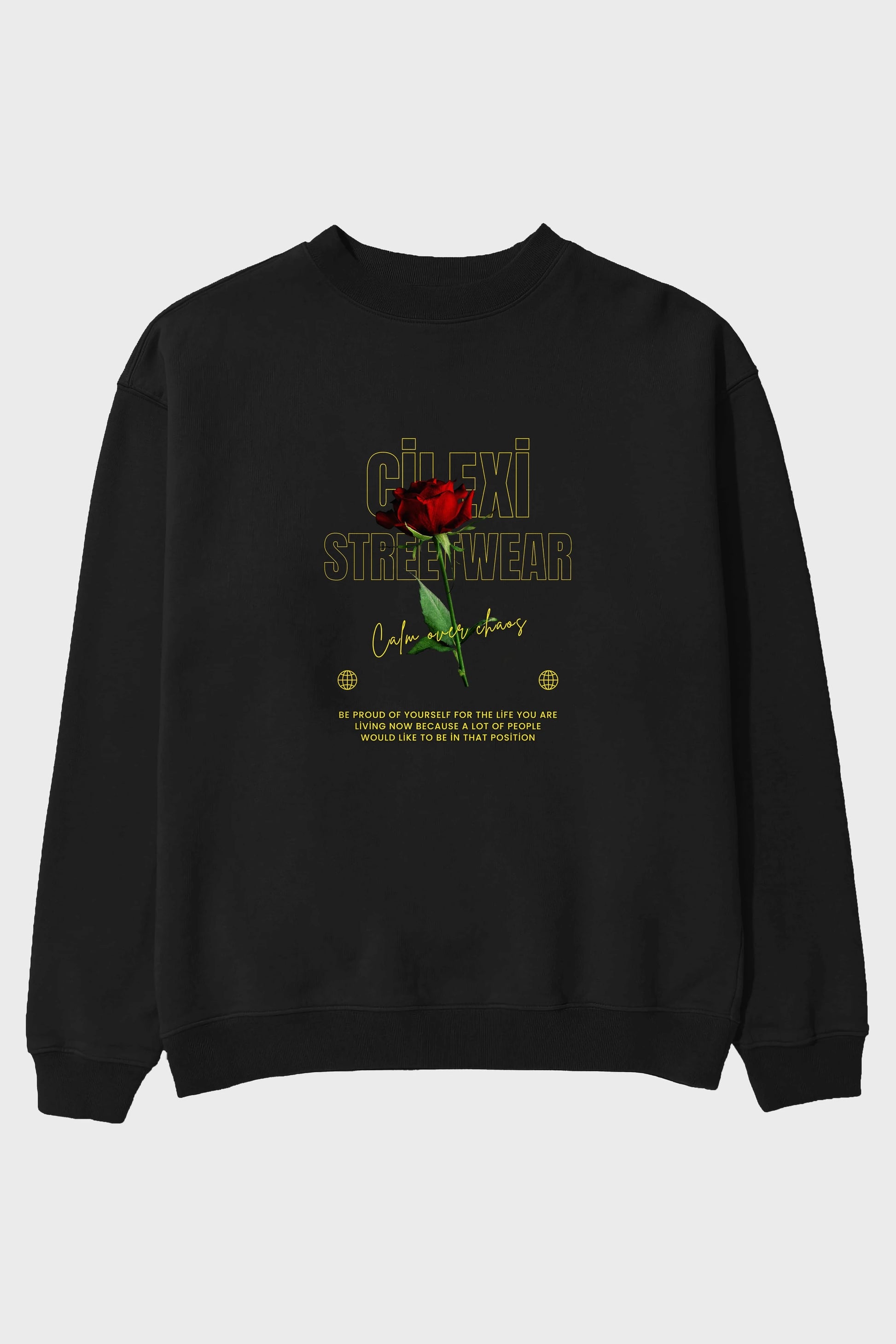 Rose Cilexi Streetwear Ön Baskılı Oversize Sweatshirt Erkek Kadın Unisex