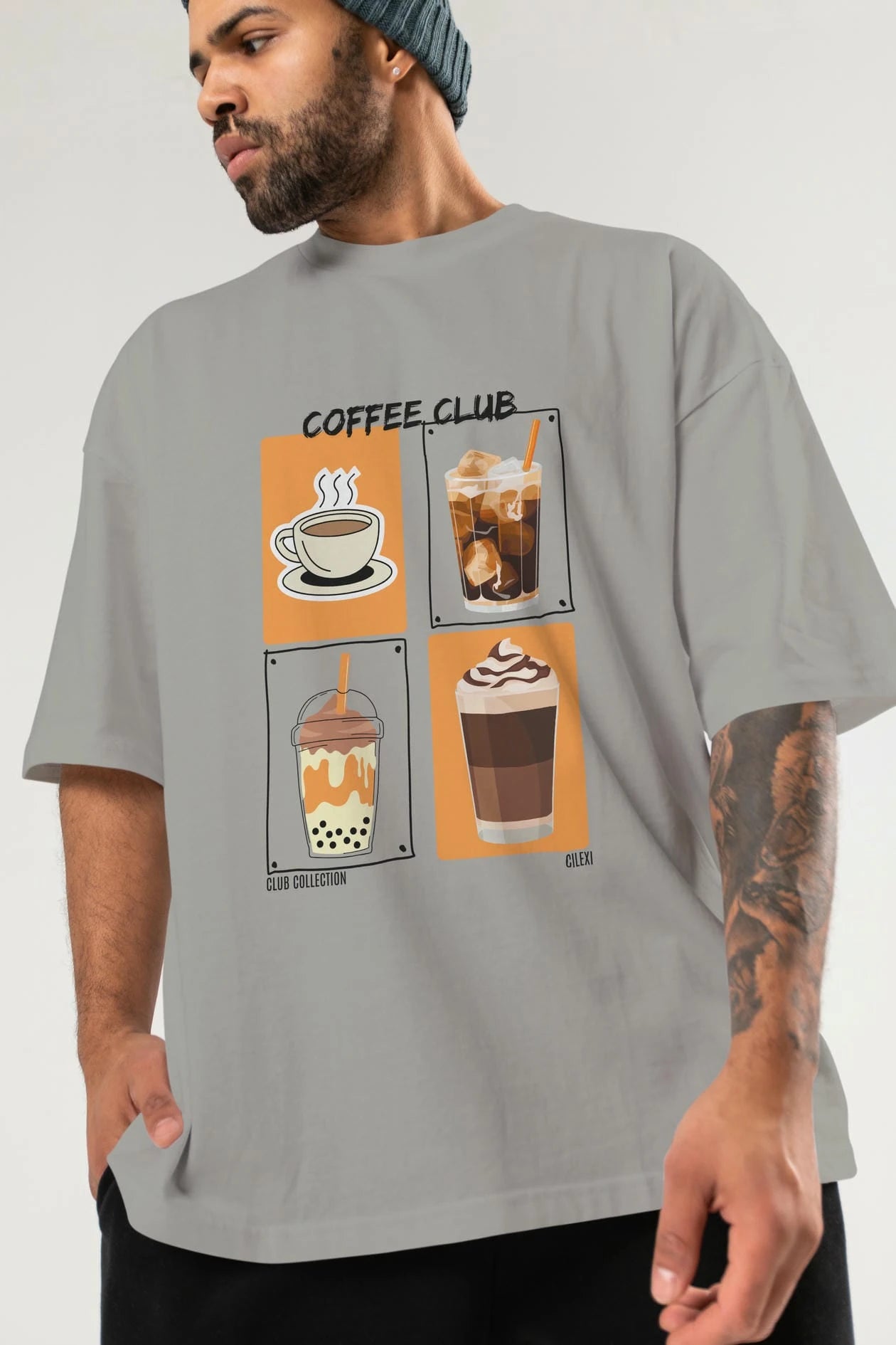 Coffee Club ön Baskılı Oversize t-shirt Erkek Kadın %100 Pamuk Bisiklet Yaka tişort