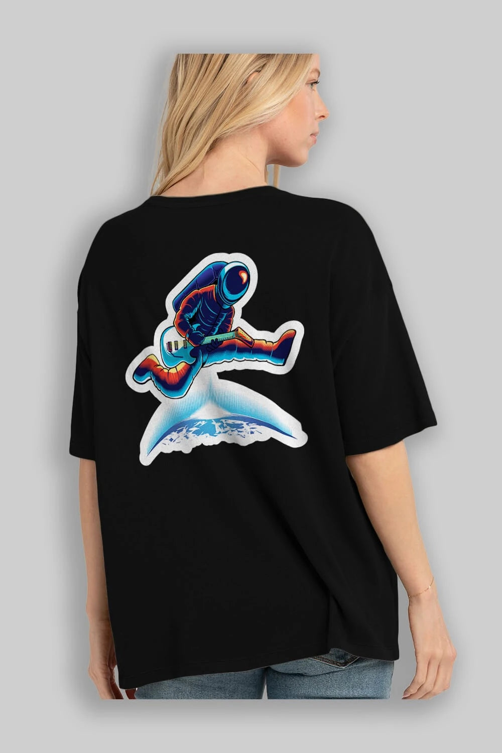 Astroguitar Sticker Arka Baskılı Oversize t-shirt Erkek Kadın Unisex