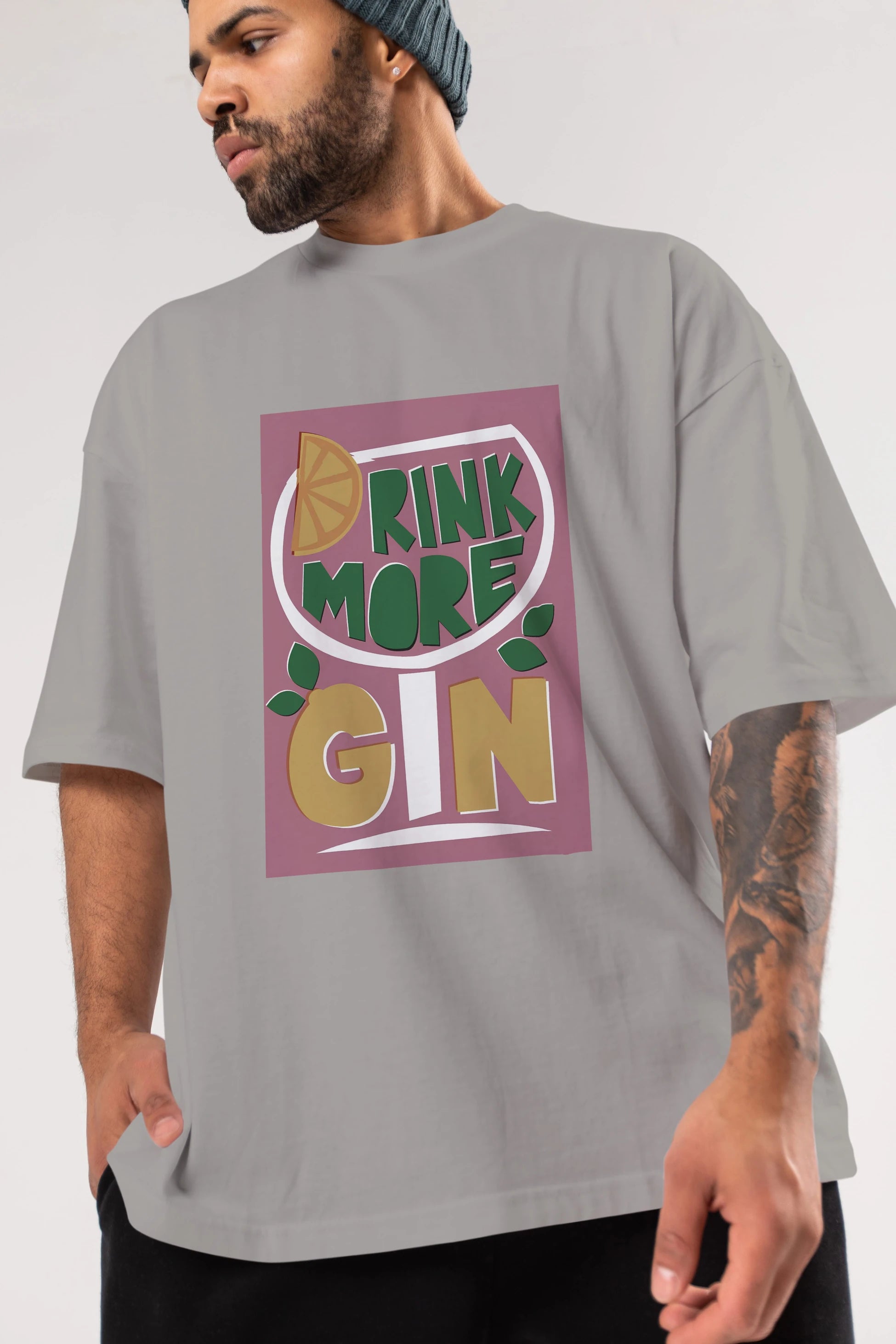 Drink More Gin Ön Baskılı Oversize t-shirt Erkek Kadın Unisex %100 Pamuk Bisiklet Yaka tişort