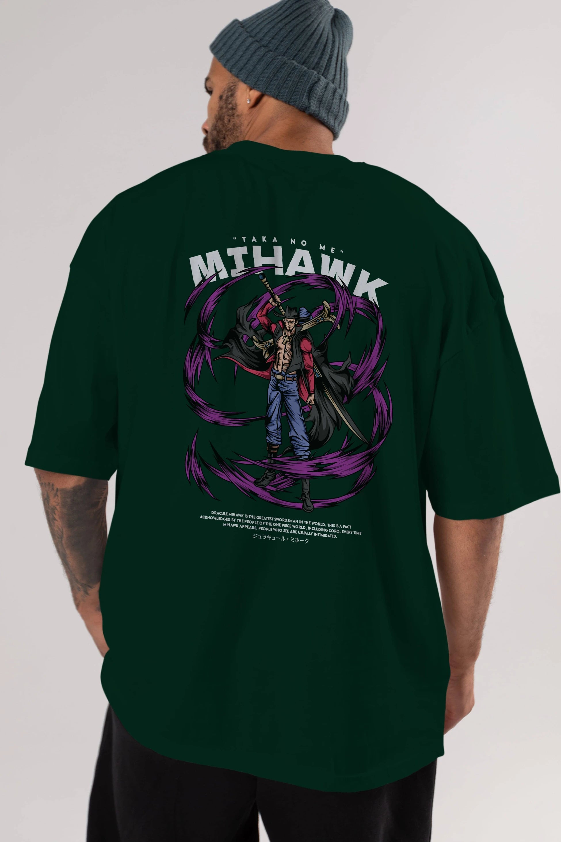 Mihawk Anime Arka Baskılı Oversize t-shirt Erkek Kadın Unisex