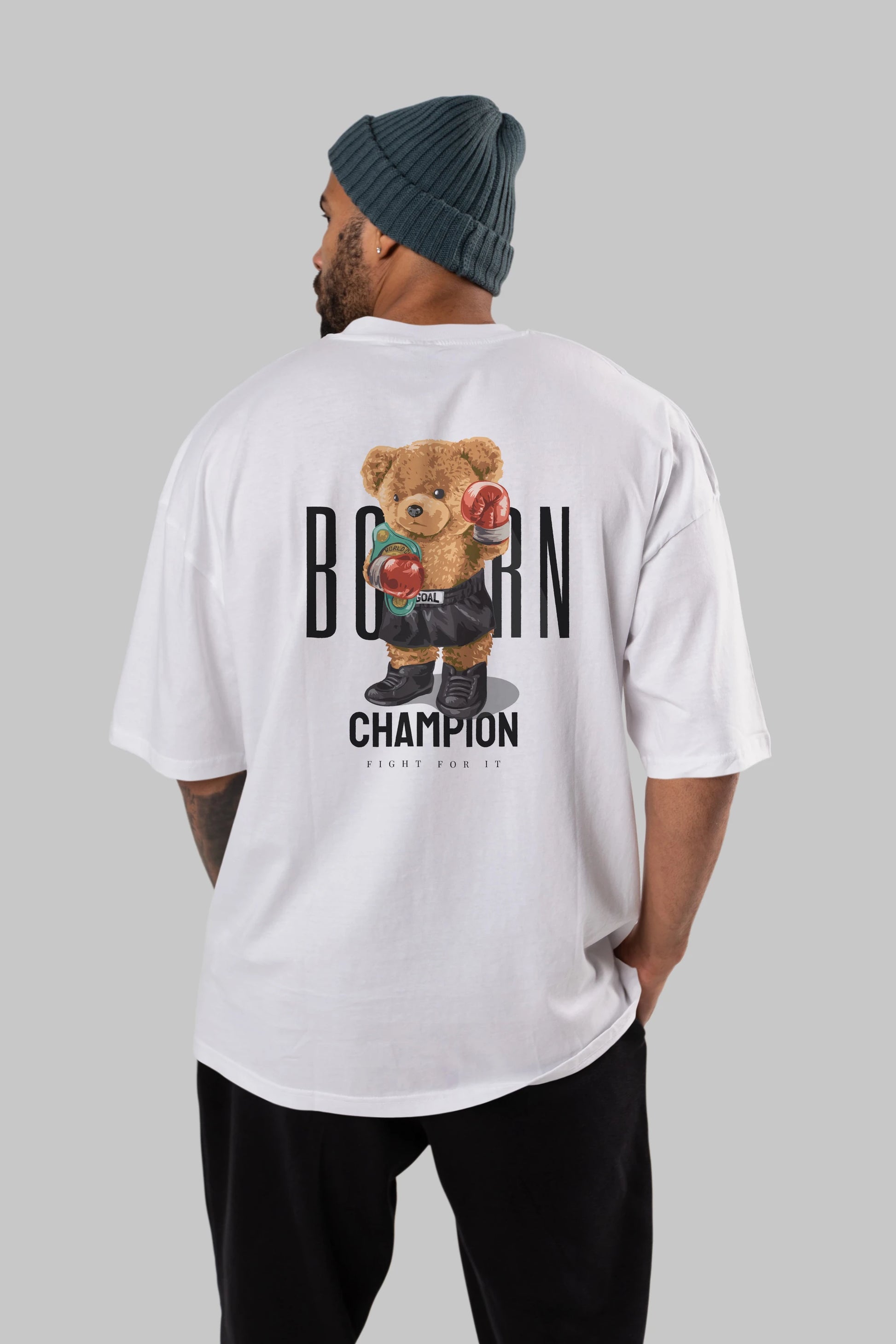 Teddy Bear Champion Arka Baskılı Oversize t-shirt Erkek Kadın Unisex %100 Pamuk
