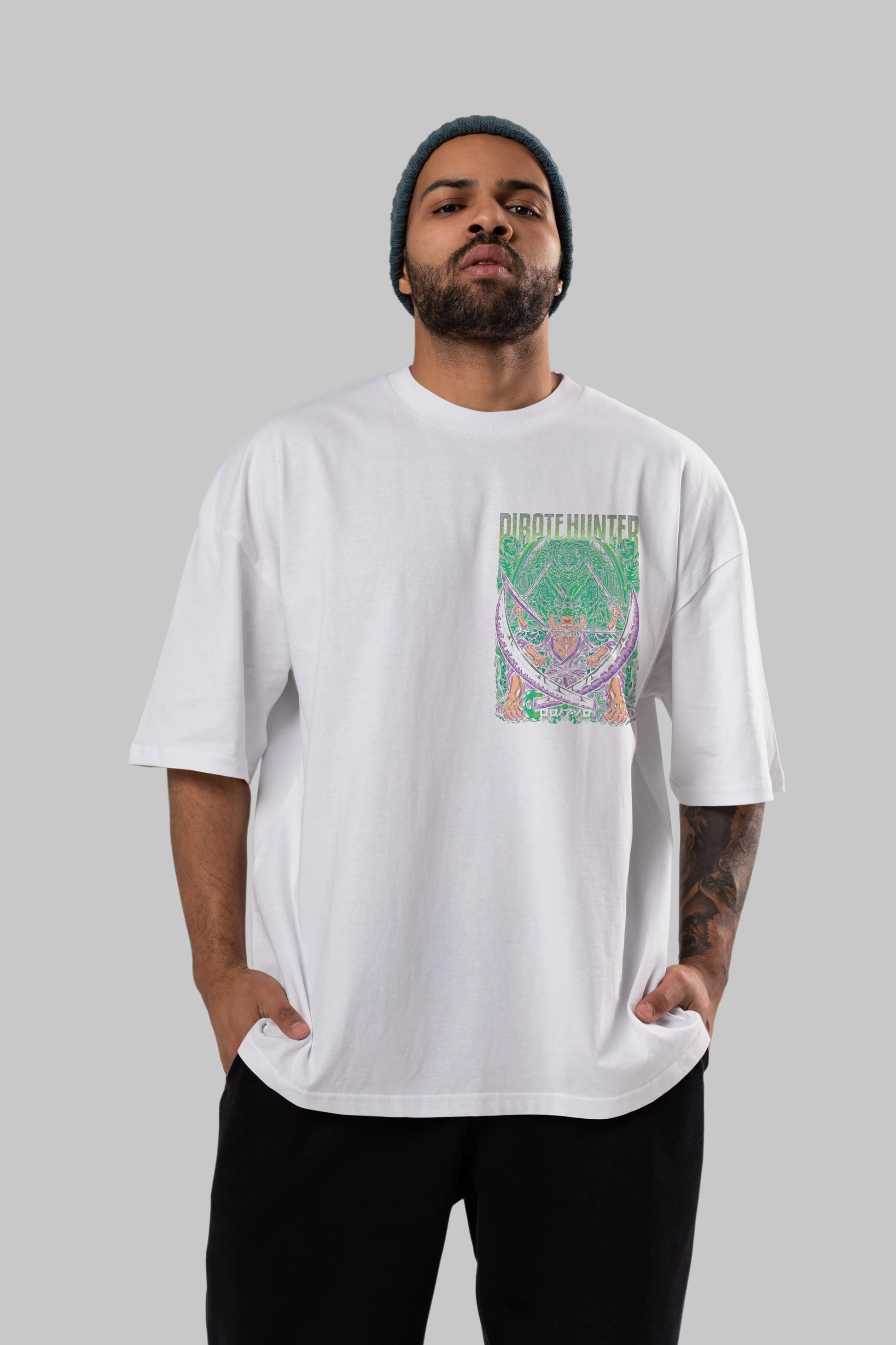 RORONOA ZORO 3 Ön Sol Baskılı Oversize t-shirt Erkek Kadın Unisex %100 Pamuk Bisiklet Yaka tişort