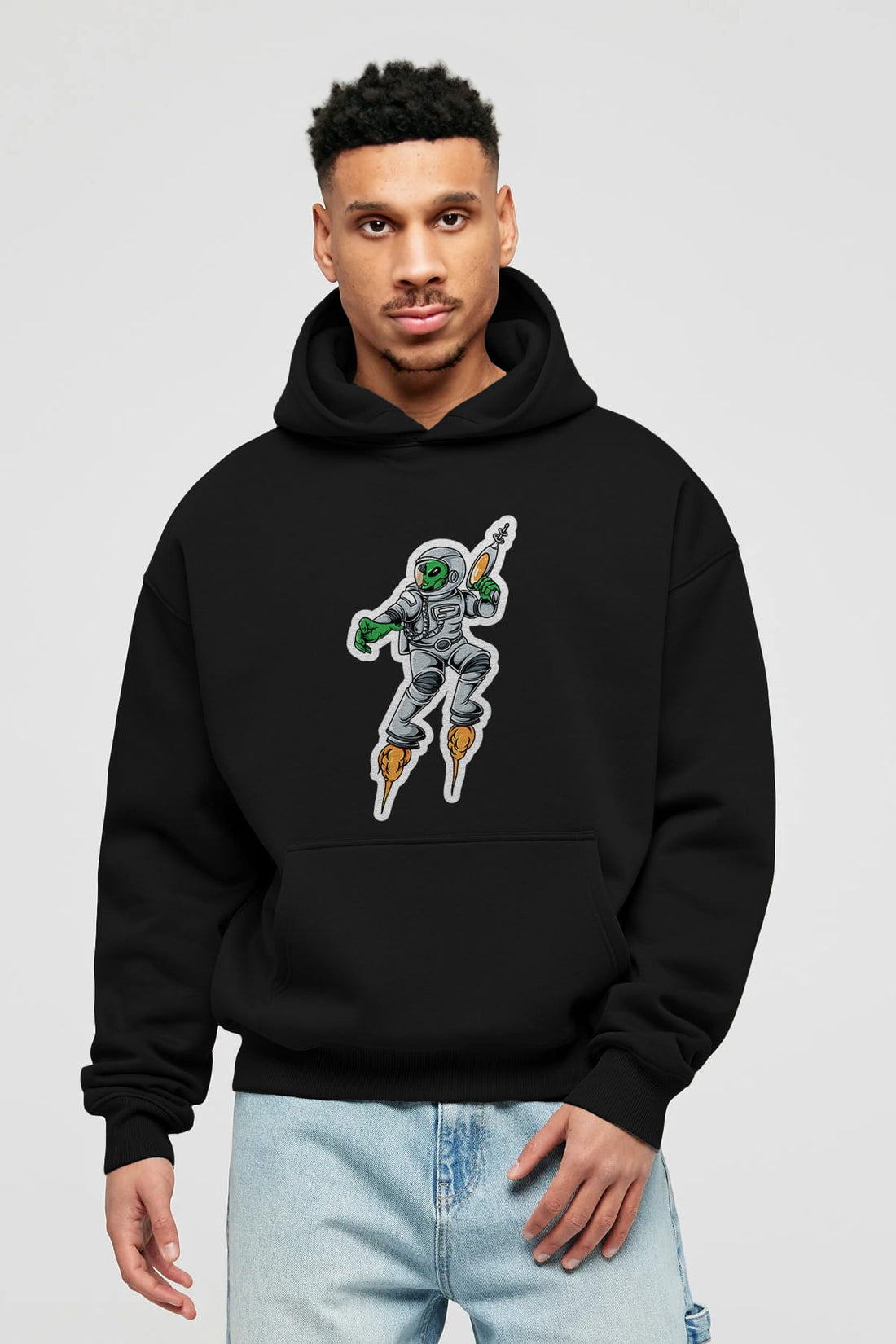 Alien Wars Sticker Ön Baskılı Hoodie Oversize Kapüşonlu Sweatshirt Erkek Kadın Unisex
