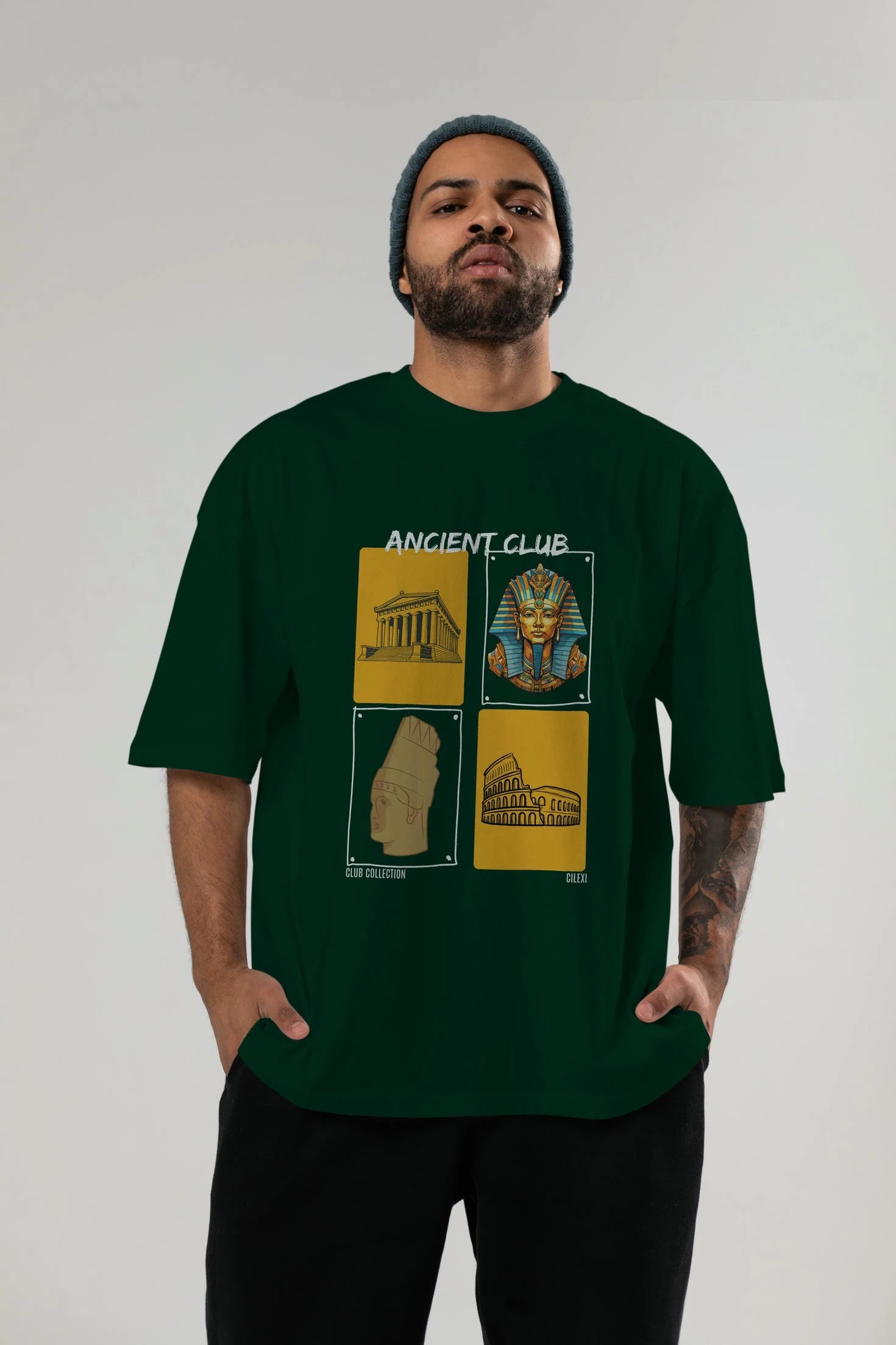 Ancient Club ön Baskılı Oversize t-shirt Erkek Kadın %100 Pamuk Bisiklet Yaka tişort