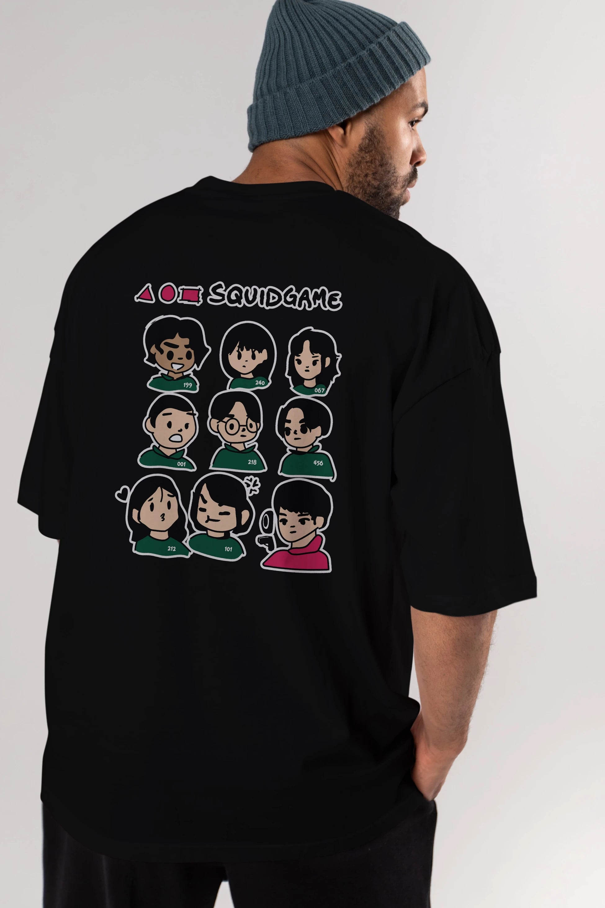 Squid Game (3) Arka Baskılı Oversize t-shirt Erkek Kadın Unisex %100 Pamuk Bisiklet Yaka tişort
