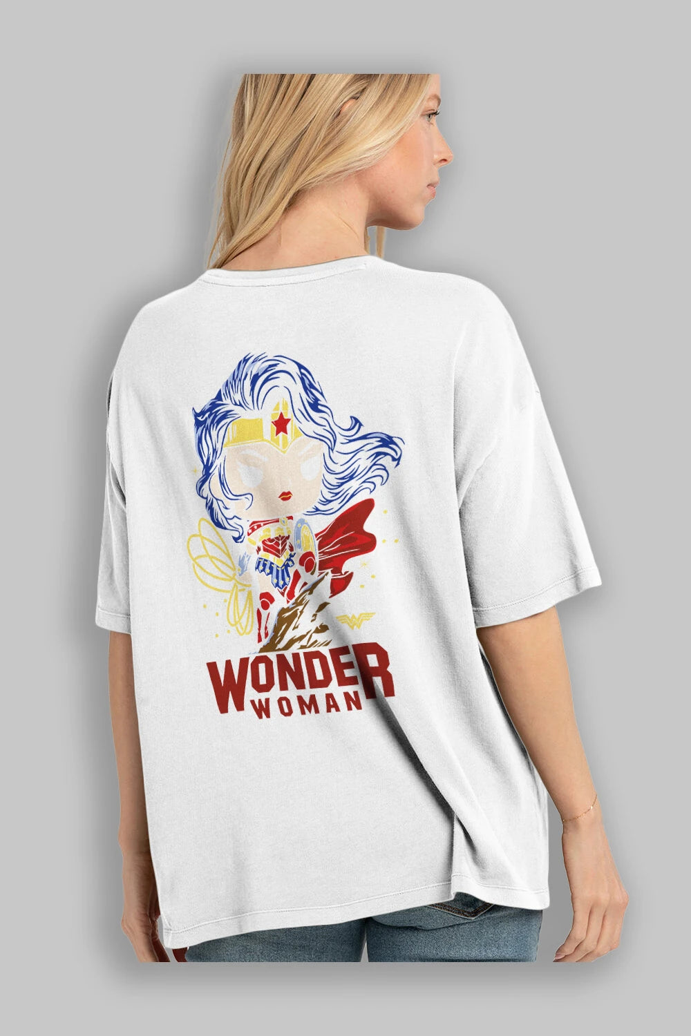 Wonder Woman (2) Arka Baskılı Oversize t-shirt Erkek Kadın Unisex %100 Pamuk Bisiklet Yaka tişort