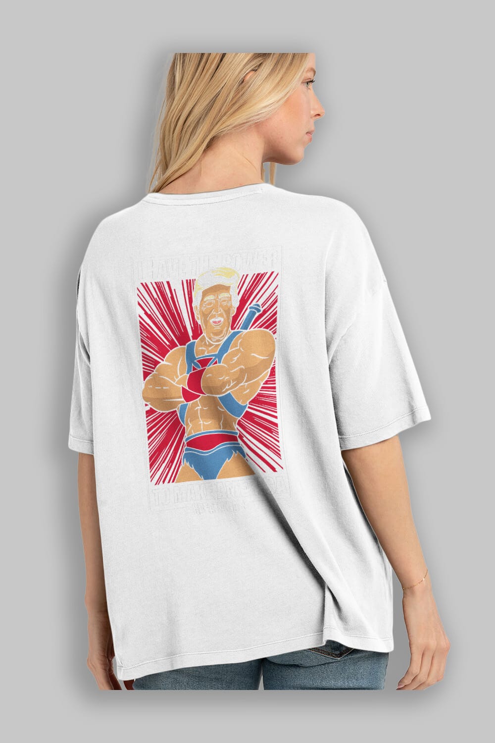 Trump Heman Arka Baskılı Oversize t-shirt Erkek Kadın Unisex %100 Pamuk tişort