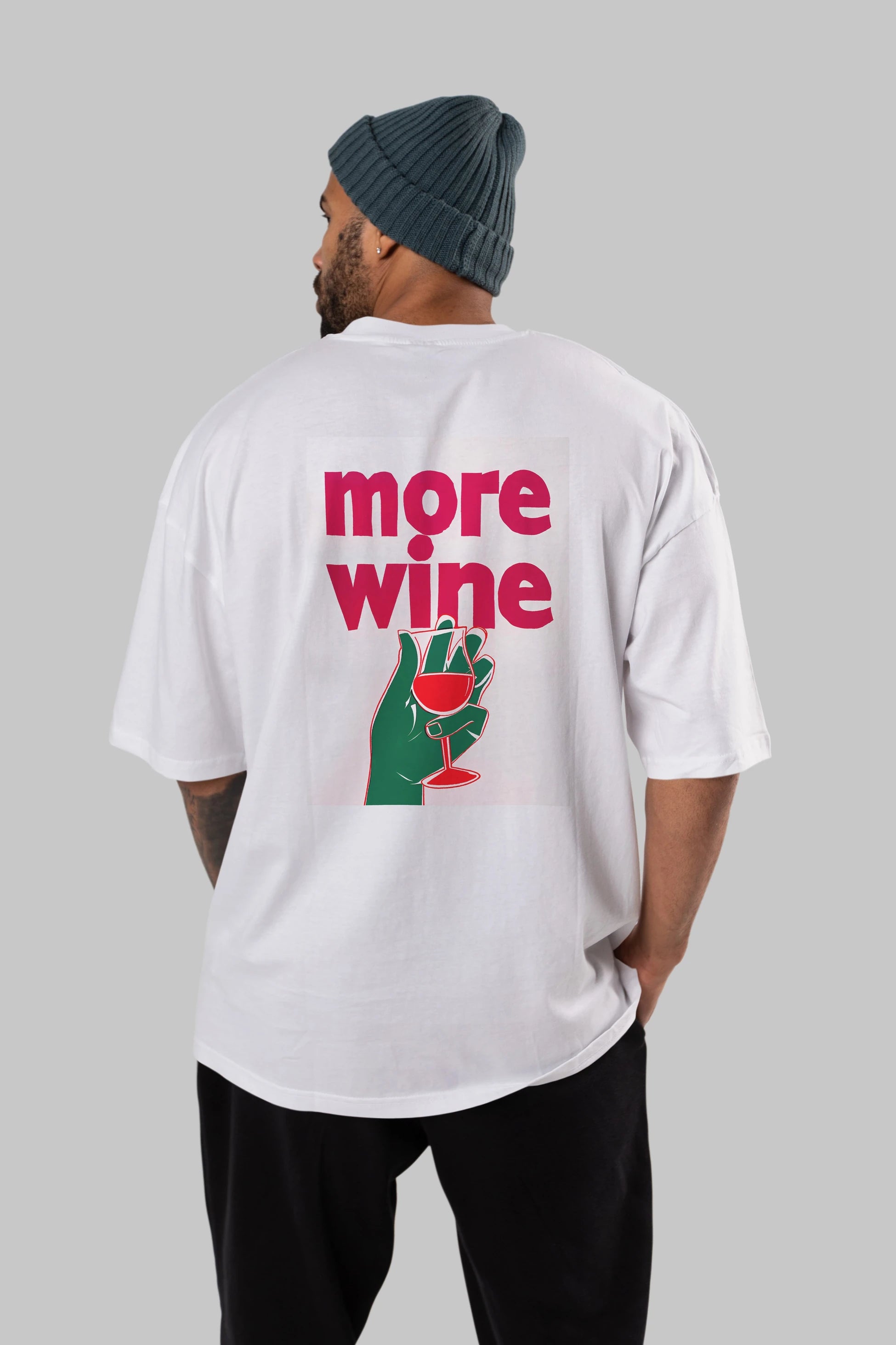 More Wine 3 Arka Baskılı Oversize t-shirt Erkek Kadın Unisex %100 Pamuk Bisiklet Yaka tişort