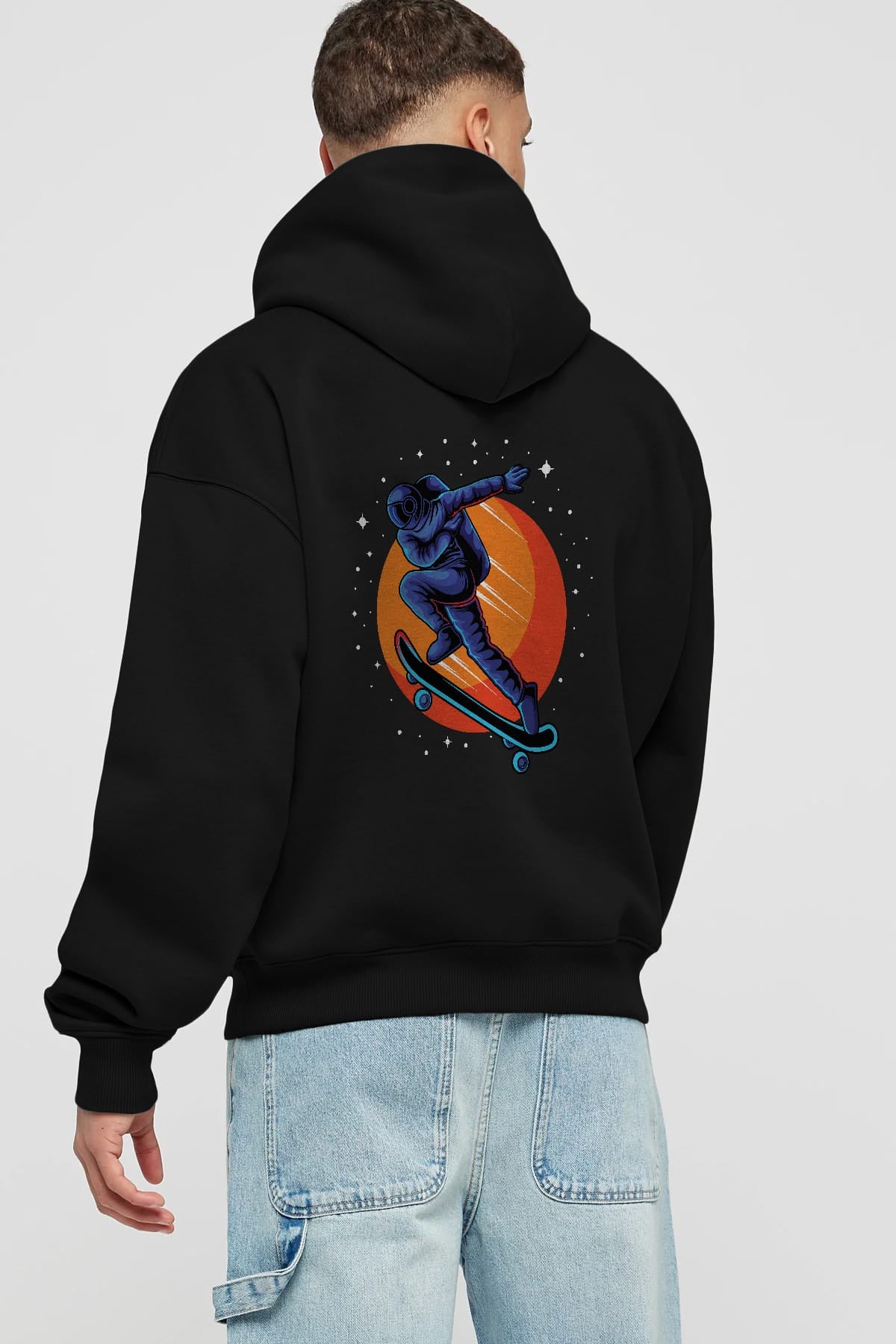 Astroskate Run Arka Baskılı Hoodie Oversize Kapüşonlu Sweatshirt Erkek Kadın Unisex