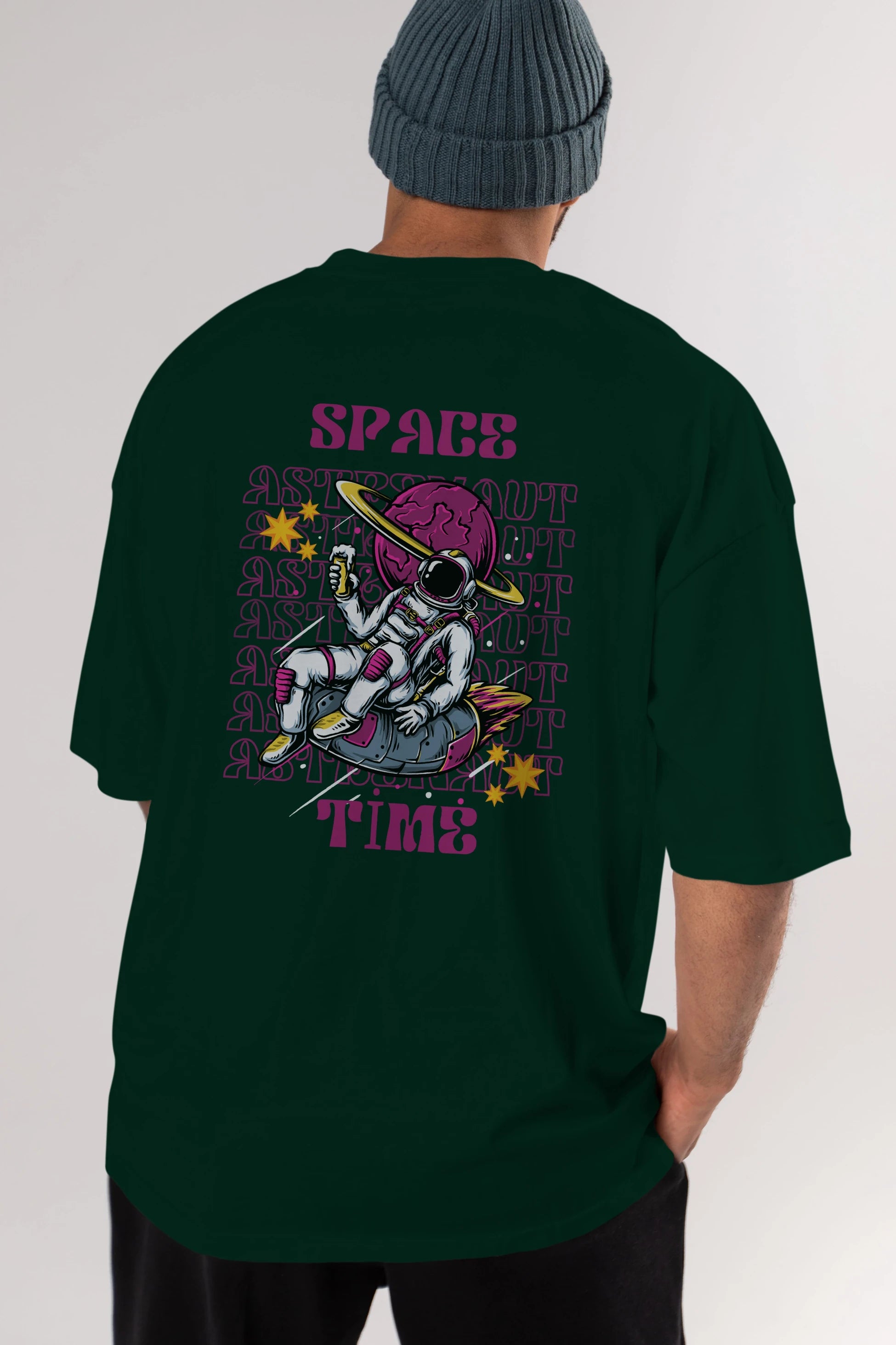Space Time Astronaut Yazılı Arka Baskılı Oversize t-shirt Erkek Kadın Unisex