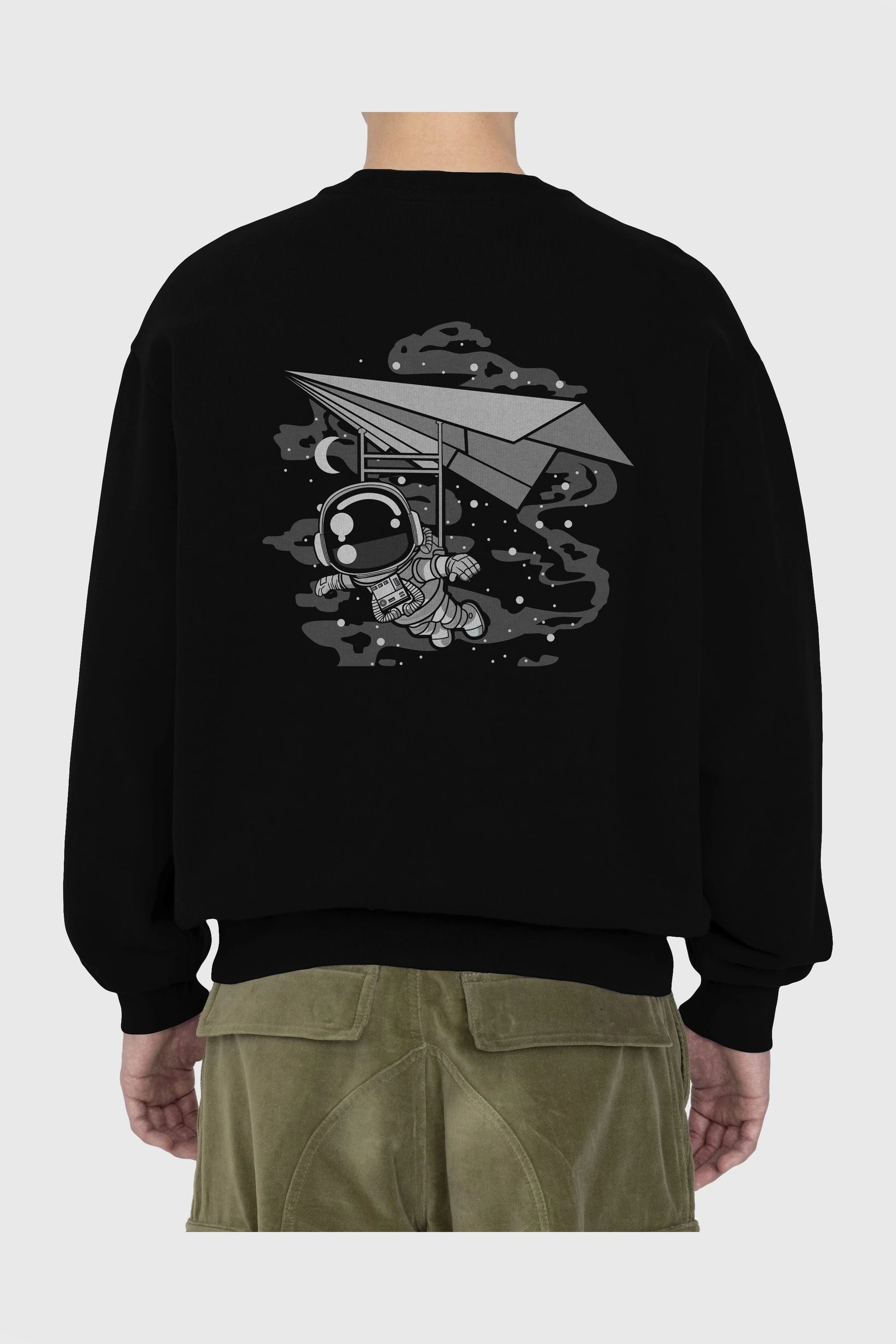 Astronaut Flying Arka Baskılı Oversize Sweatshirt Erkek Kadın Unisex