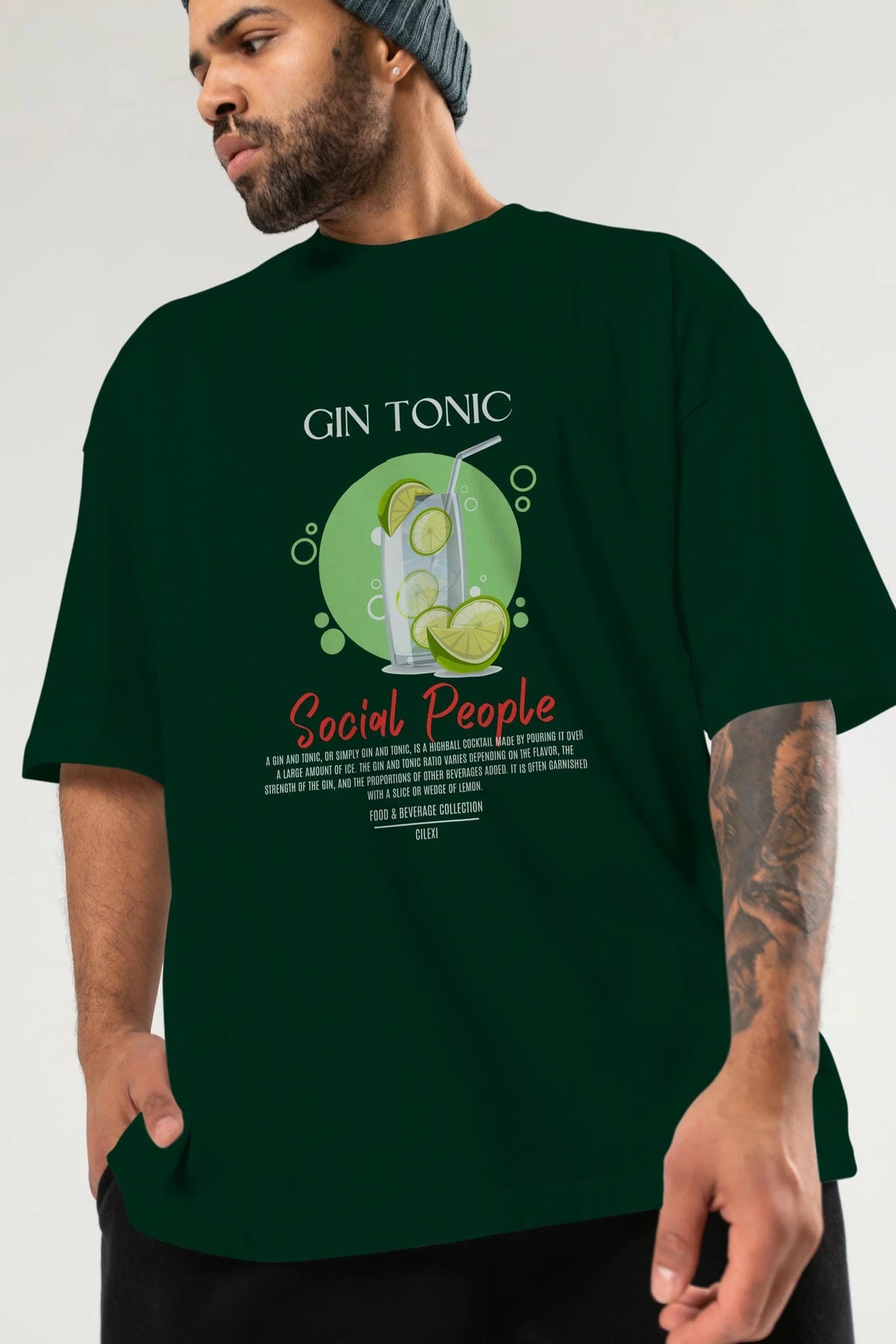 Gın Tonıc Kokteyl Serisi ön Baskılı Oversize t-shirt Erkek Kadın %100 Pamuk Bisiklet Yaka tişort