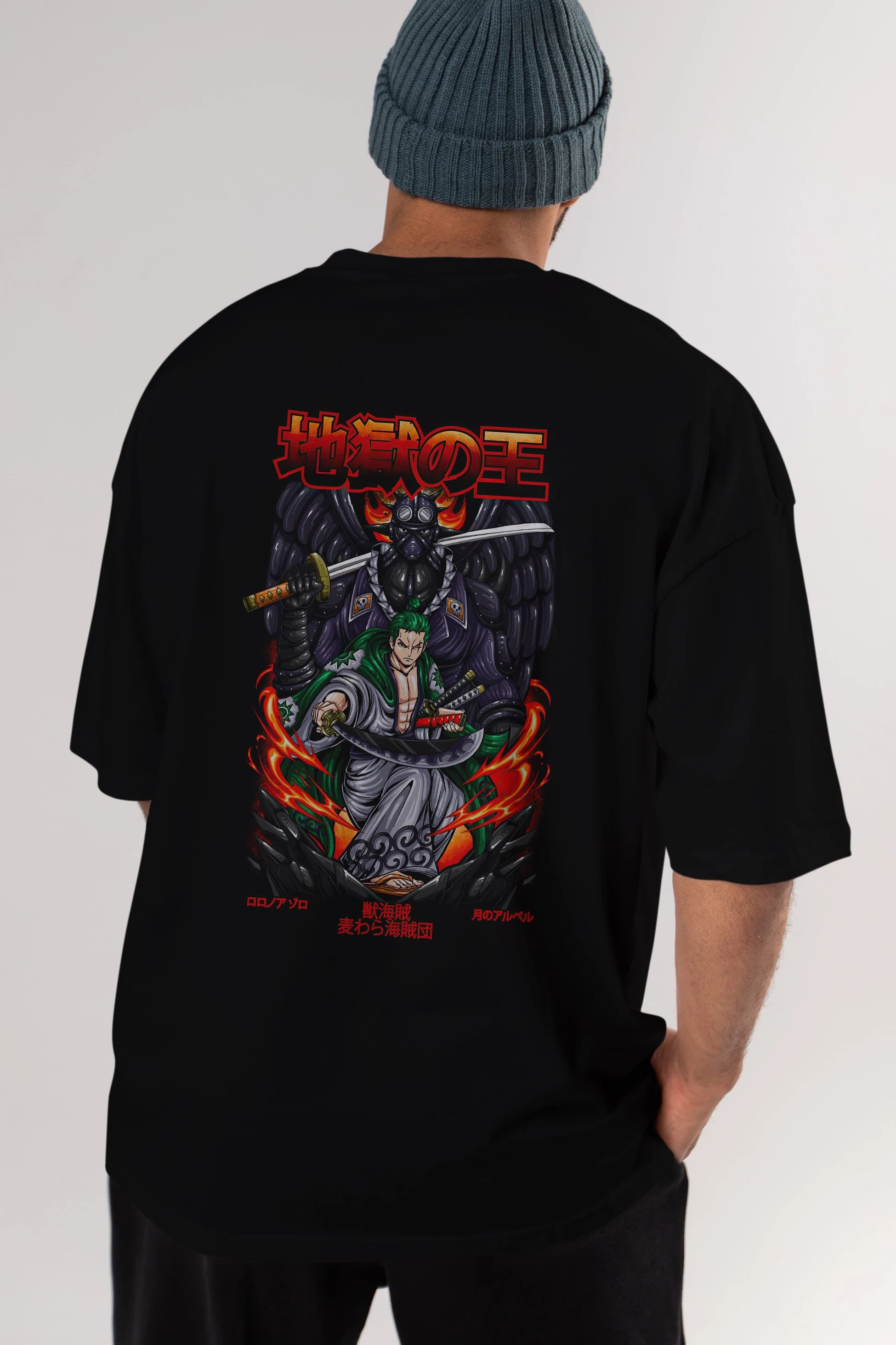 Roronoa Zoro 4 Anime Arka Baskılı Oversize t-shirt Erkek Kadın Unisex