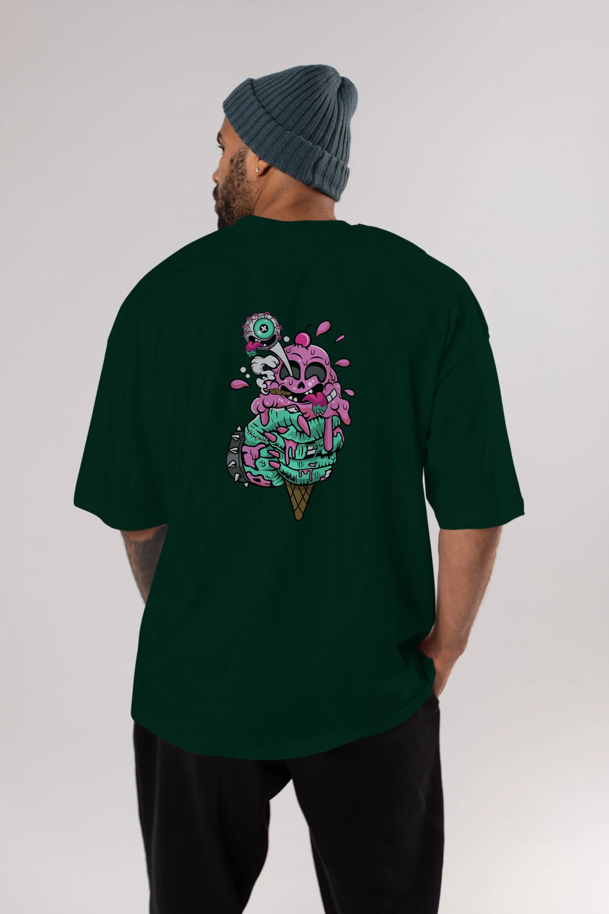 Ice Cream Zombie Arka Baskılı Oversize t-shirt Erkek Kadın Unisex %100 Pamuk tişort