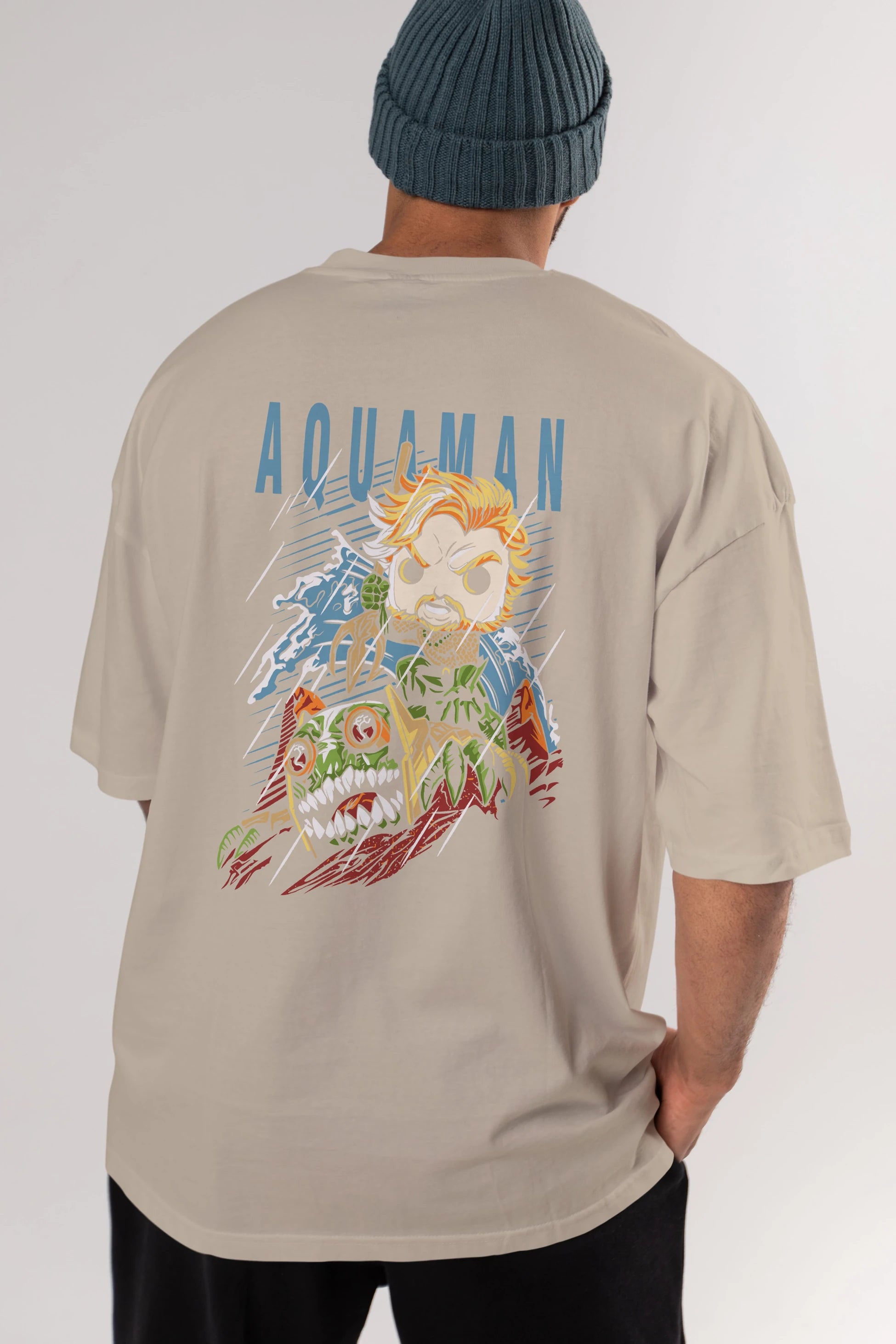 Aquaman Arka Baskılı Oversize t-shirt Erkek Kadın Unisex %100 Pamuk Bisiklet Yaka tişort