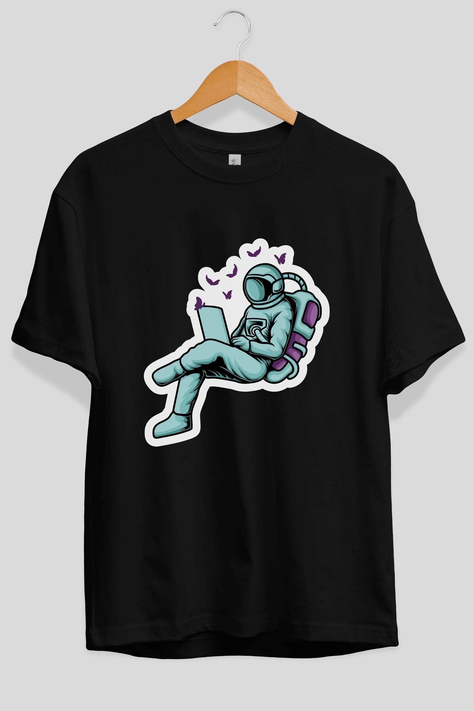Work with Butterflies in Space Sticker Ön Baskılı Oversize t-shirt Erkek Kadın Unisex
