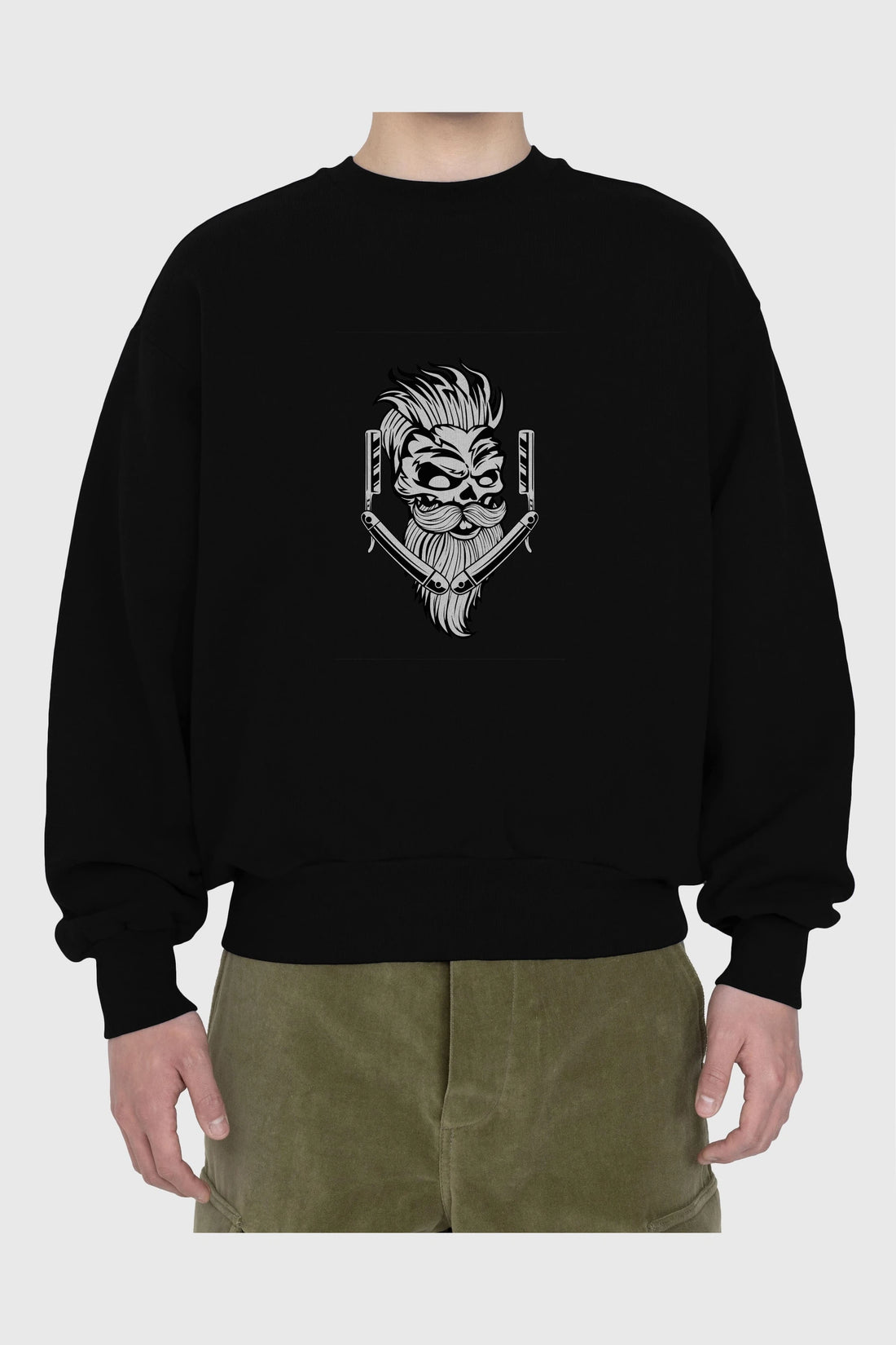 Skull Beard Ön Baskılı Oversize Sweatshirt Erkek Kadın Unisex
