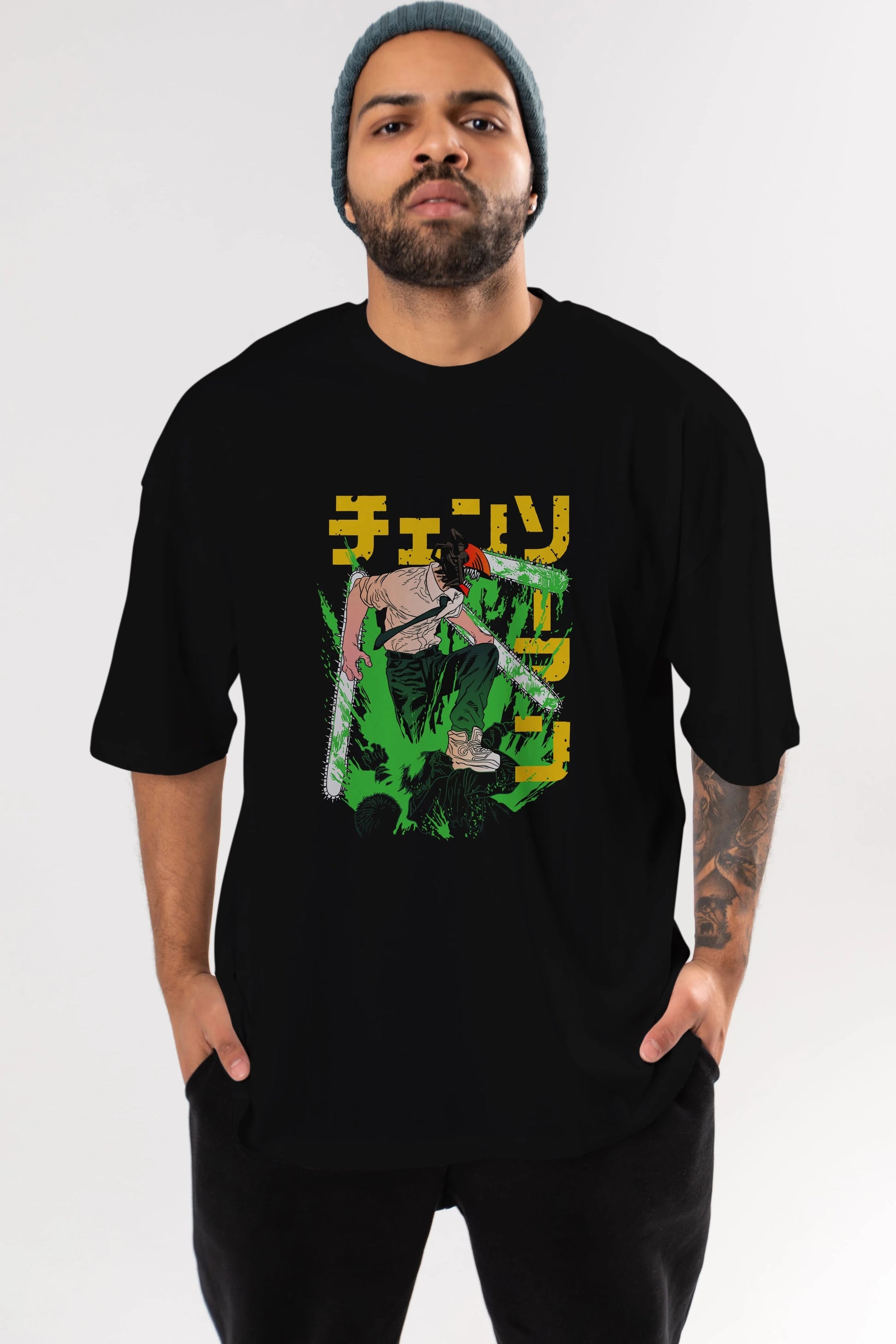 CHAINSAWMAN DENJI Anime Ön Baskılı Oversize t-shirt %100 pamuk Erkek Kadın Unisex