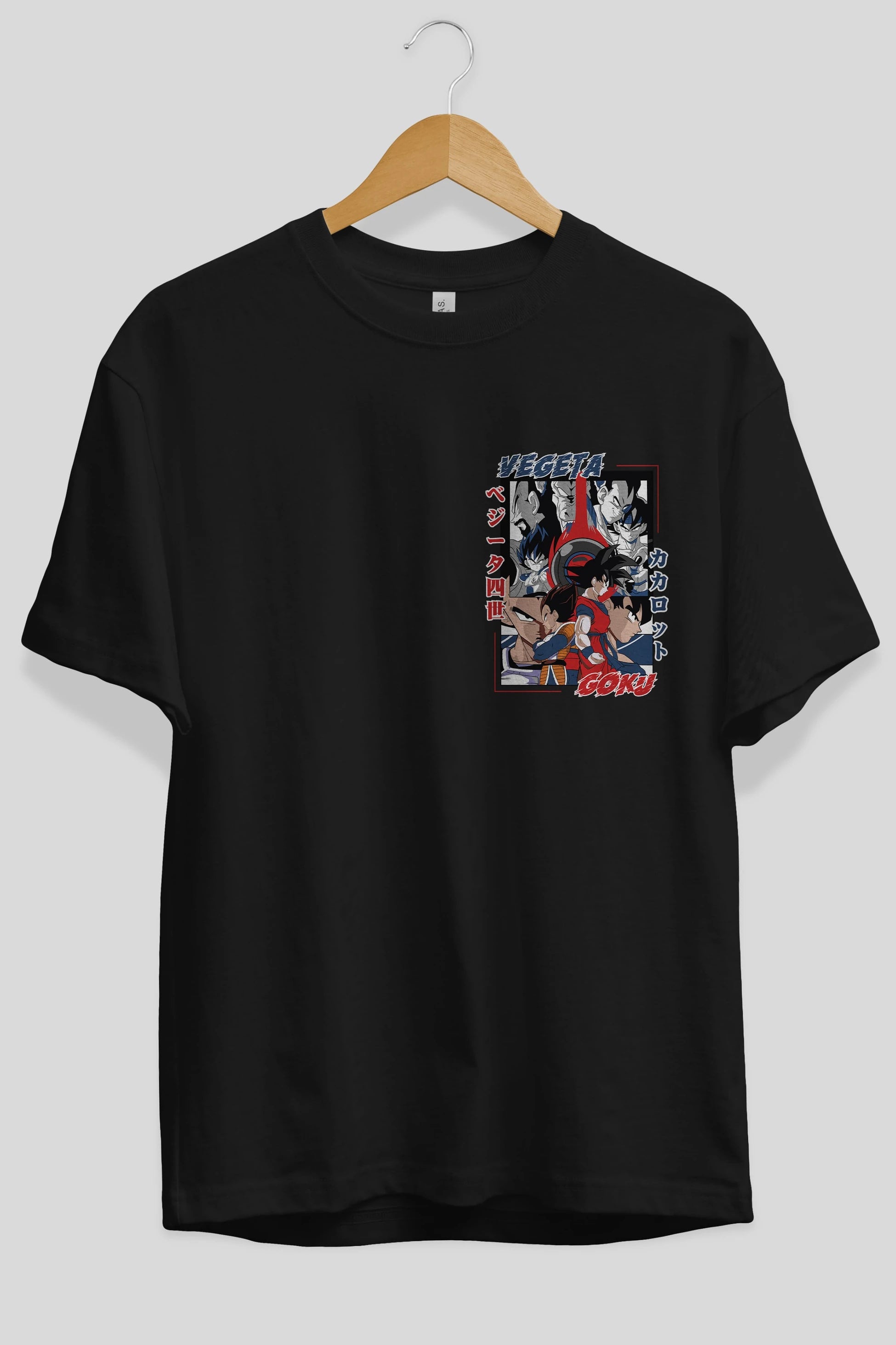 VEGETA VS GOKU Ön Sol Baskılı Oversize t-shirt Erkek Kadın Unisex %100 Pamuk Bisiklet Yaka tişort