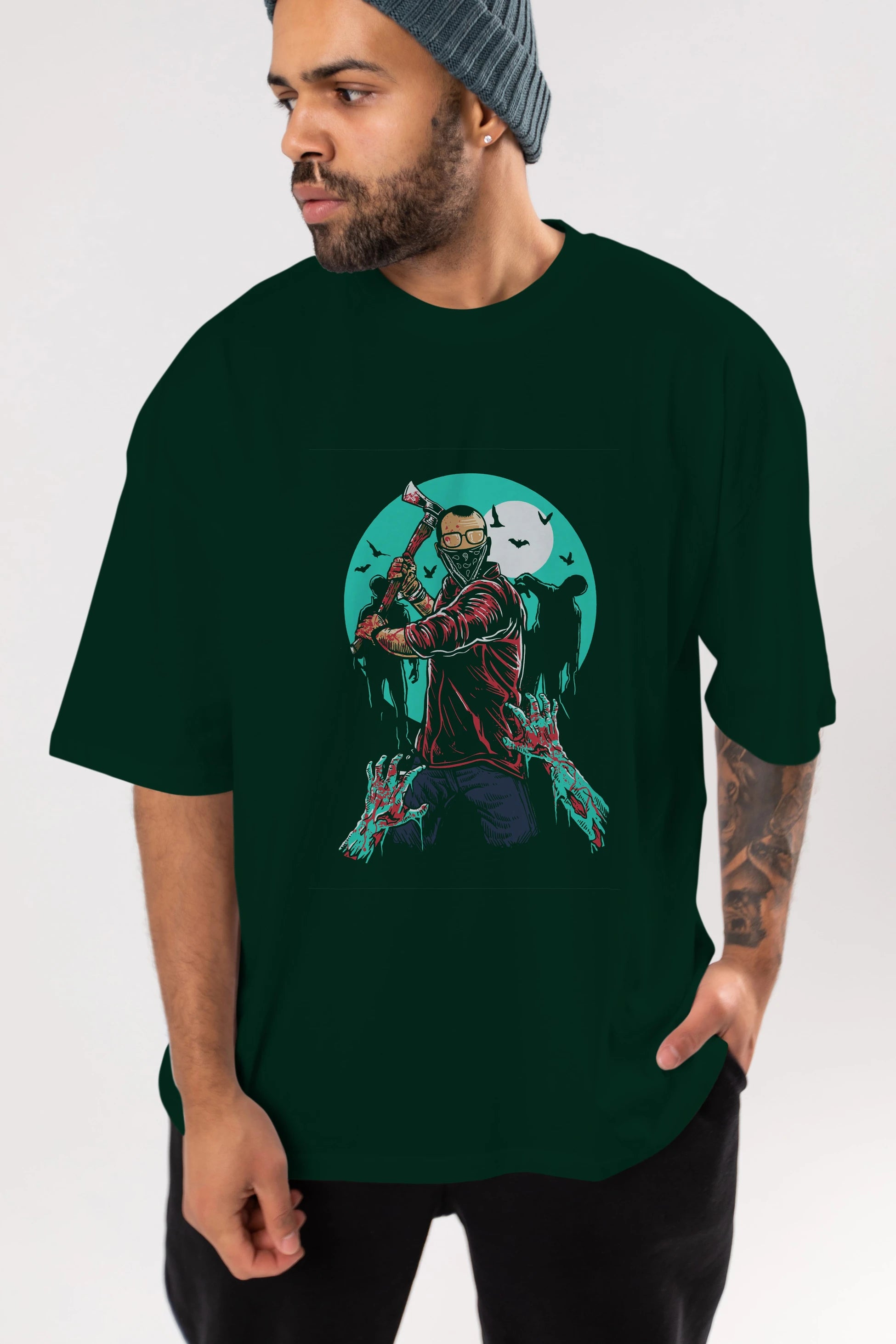 Zombie Killer Ön Baskılı Oversize t-shirt Erkek Kadın Unisex %100 Pamuk tişort