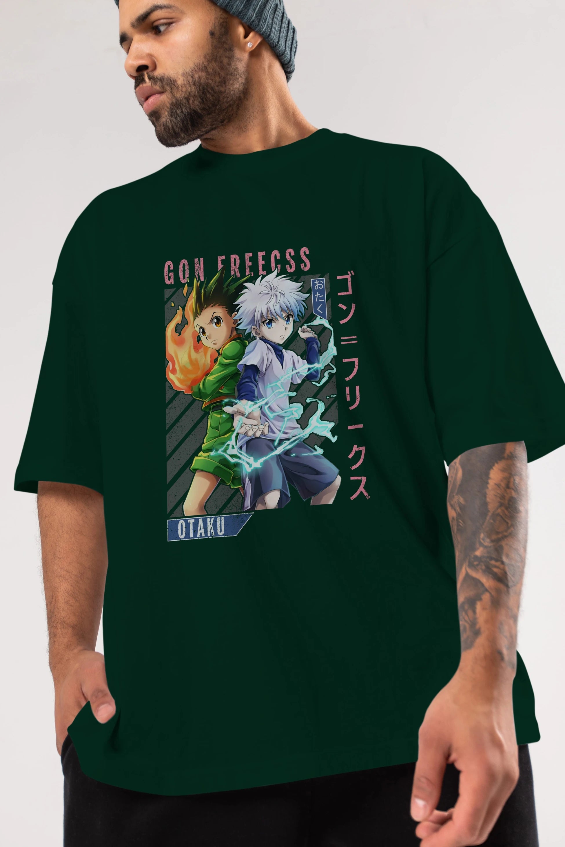 Gon Freecss HUNTER X HUNTER 1 Anime Ön Baskılı Oversize t-shirt %100 pamuk Erkek Kadın Unisex