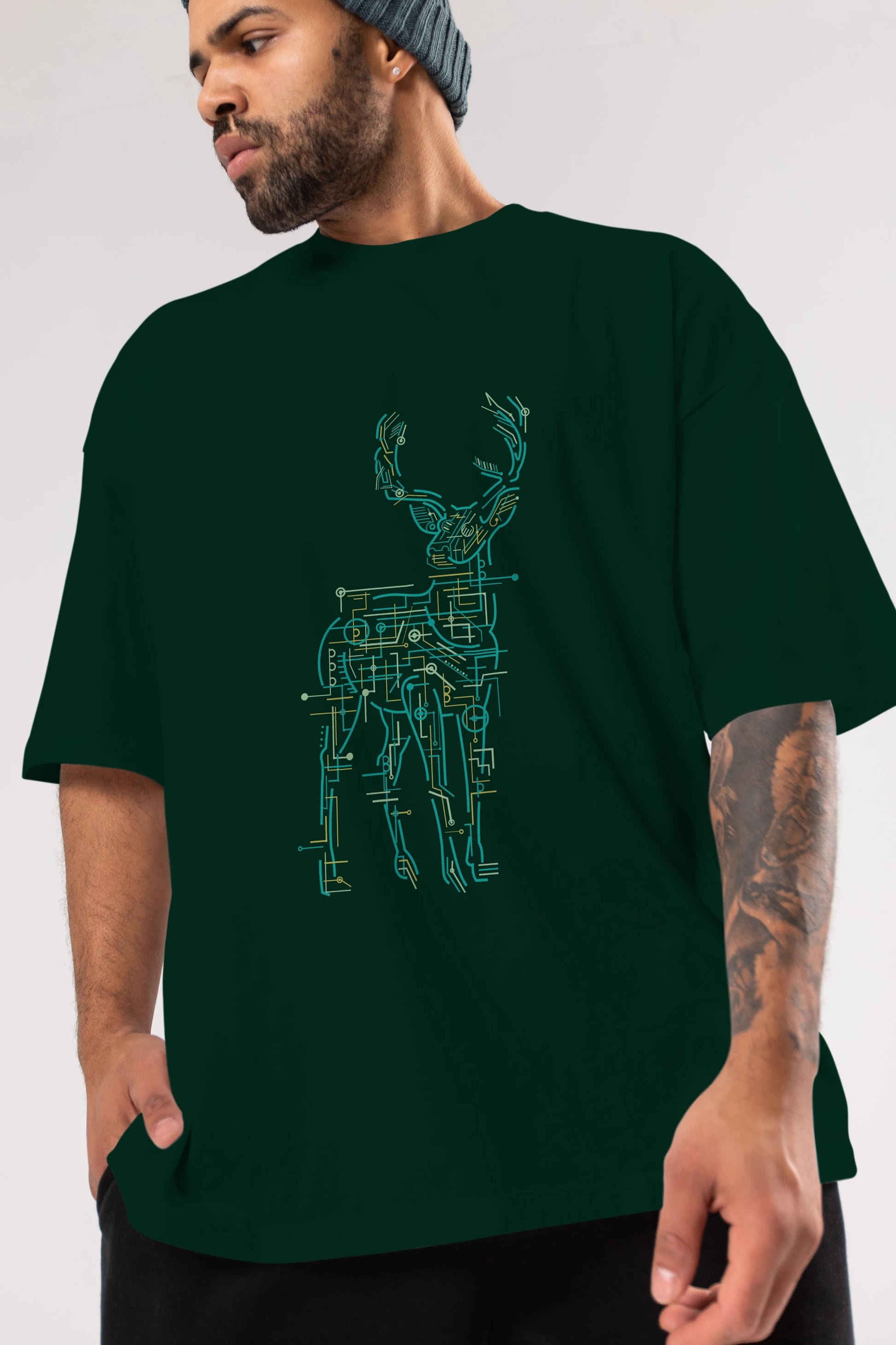 Electric Deer Ön Baskılı Oversize t-shirt %100 pamuk Erkek Kadın Unisex