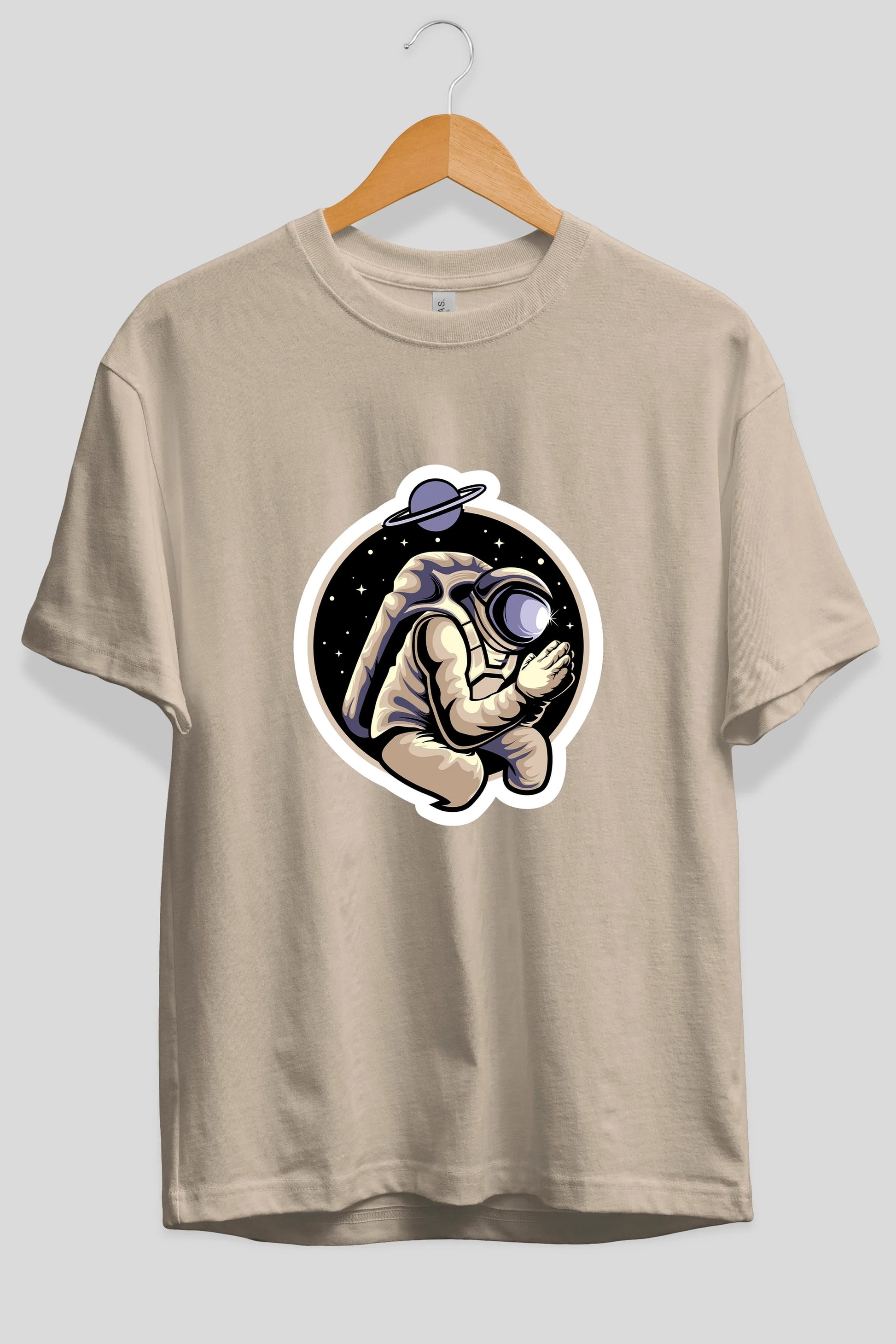 Astronaut Praying Sticker Ön Baskılı Oversize t-shirt Erkek Kadın Unisex