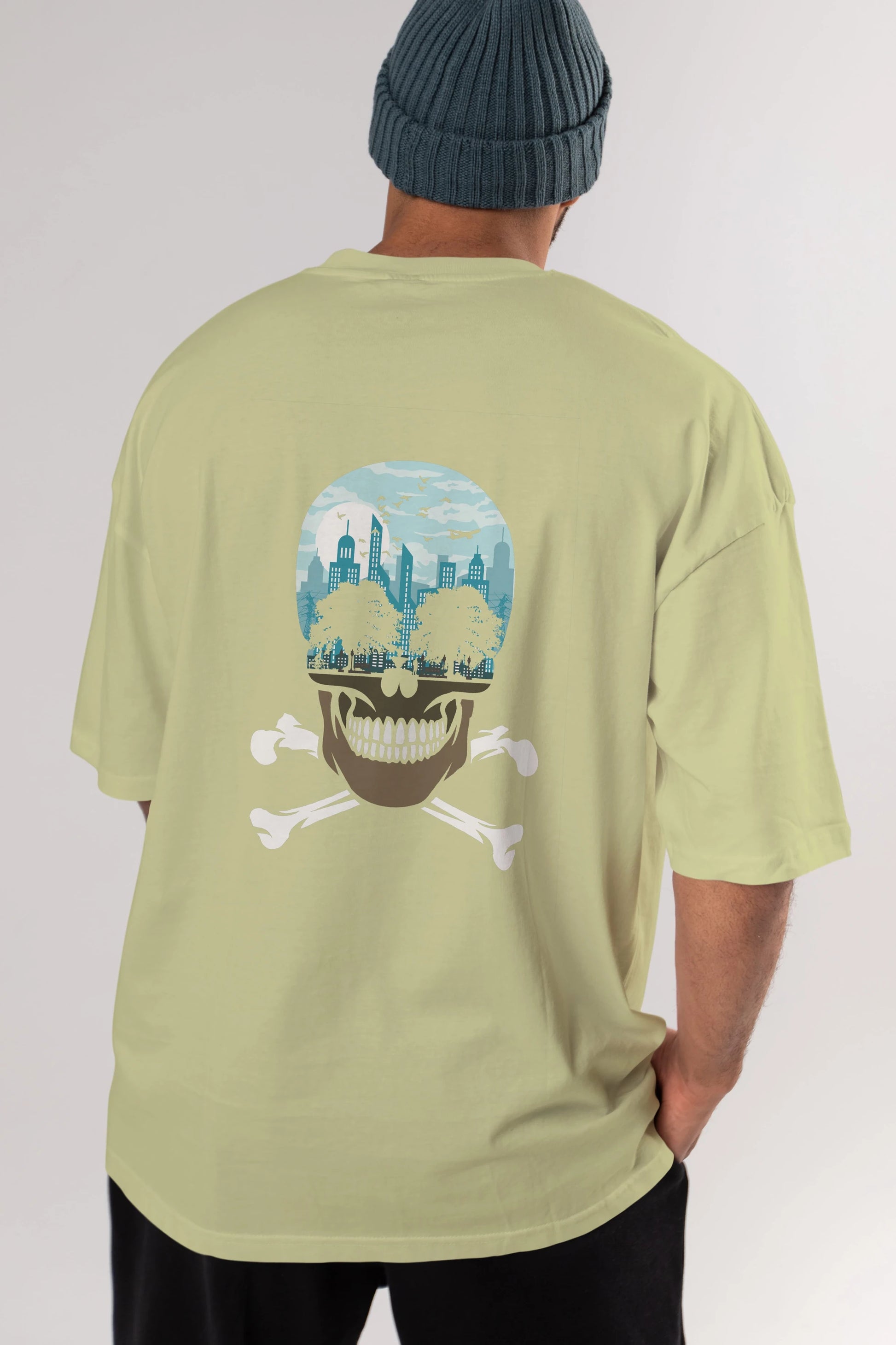 Death City Arka Baskılı Oversize t-shirt %100 pamuk Erkek Kadın Unisex
