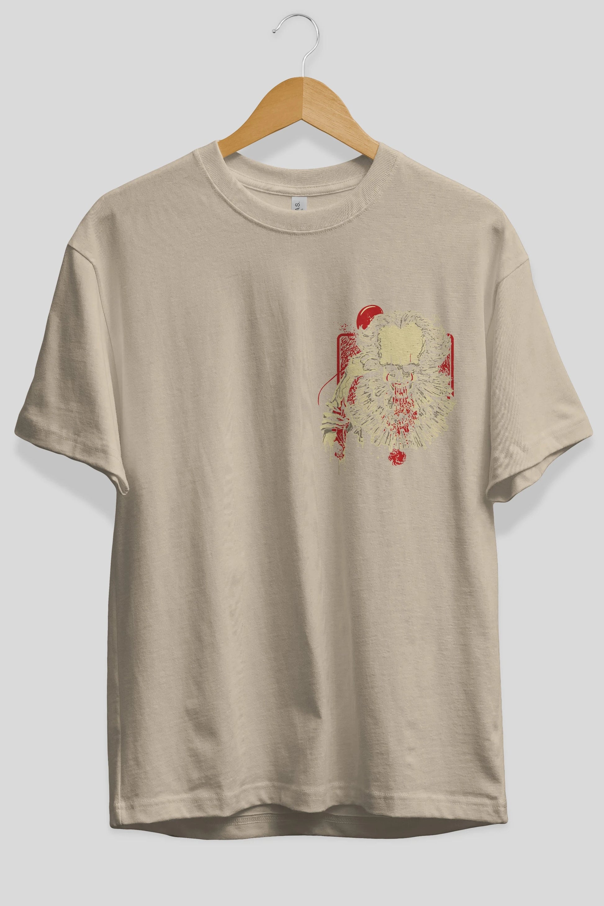 it (2) Ön Sol Baskılı Oversize t-shirt Erkek Kadın Unisex %100 Pamuk Bisiklet Yaka tişort