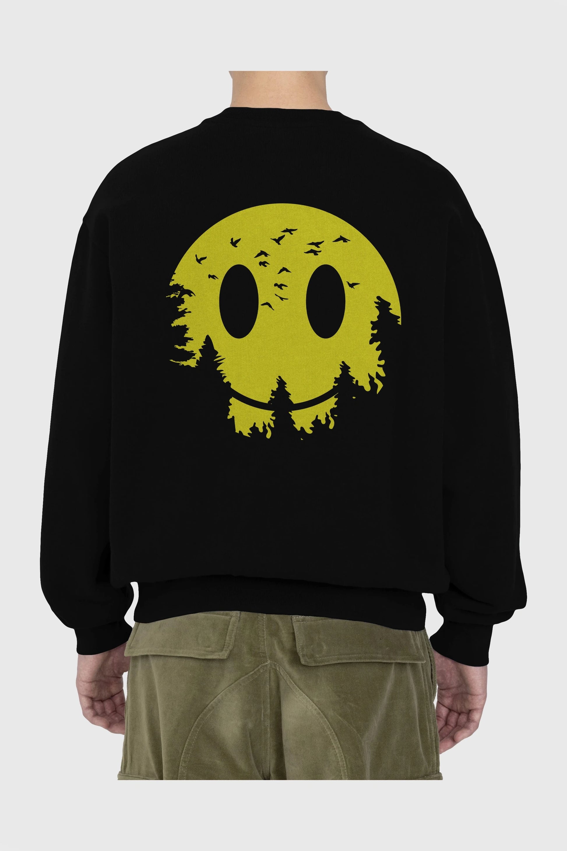 Smiley Moon Arka Baskılı Oversize Sweatshirt Erkek Kadın Unisex