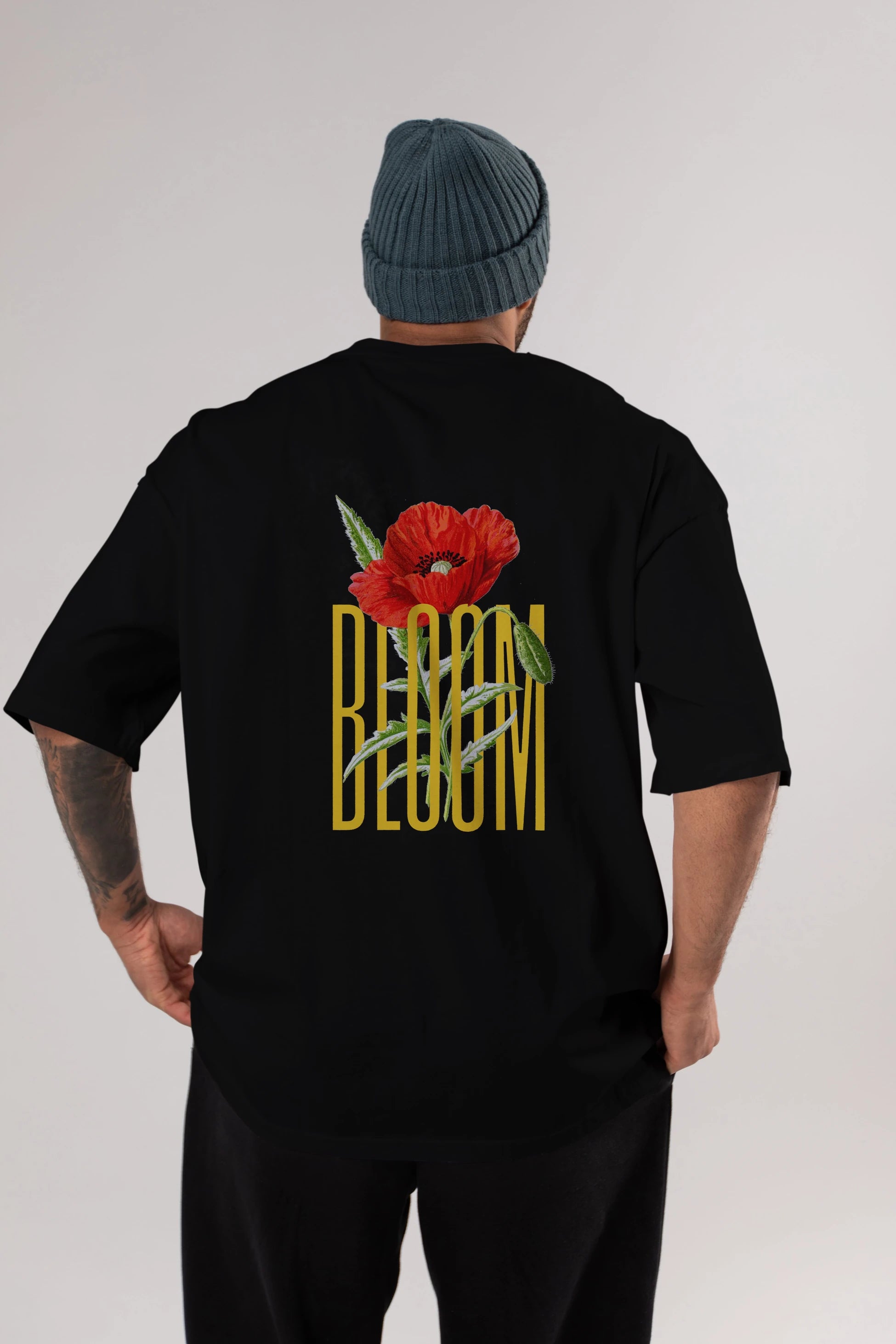Bloom Flower Arka Baskılı Oversize t-shirt Erkek Kadın Unisex