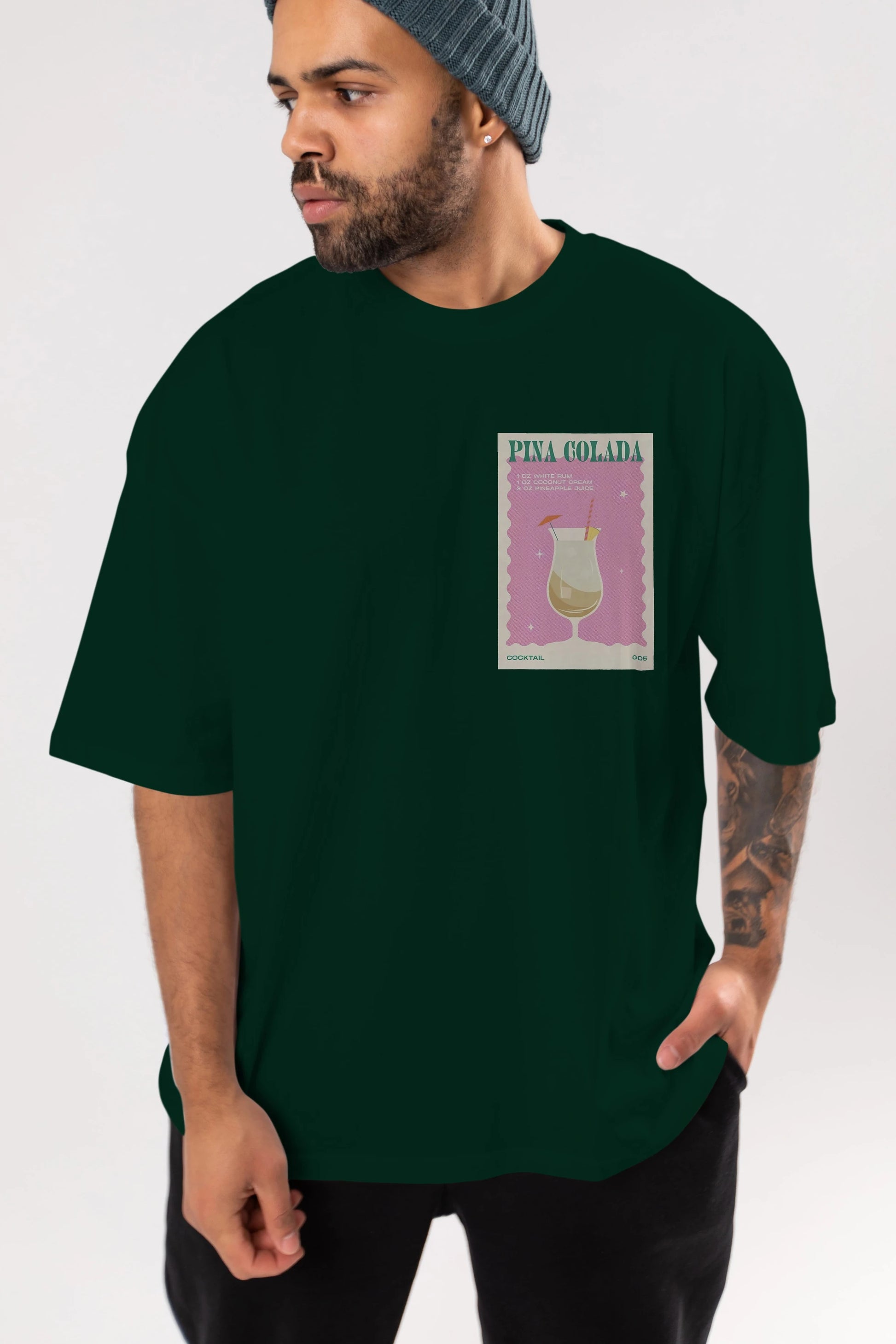 Pina Colada 3 Ön Sol Baskılı Oversize t-shirt Erkek Kadın Unisex %100 Pamuk Bisiklet Yaka tişort