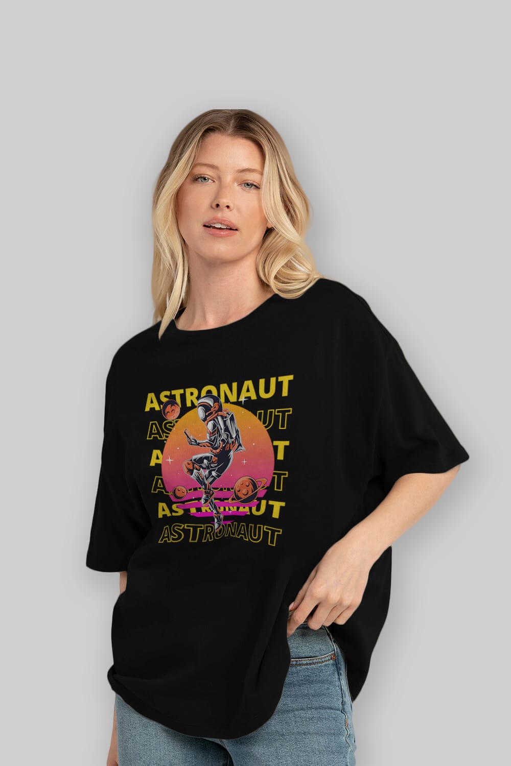 Astronaut Streetwear 2 Ön Baskılı Oversize t-shirt Erkek Kadın Unisex