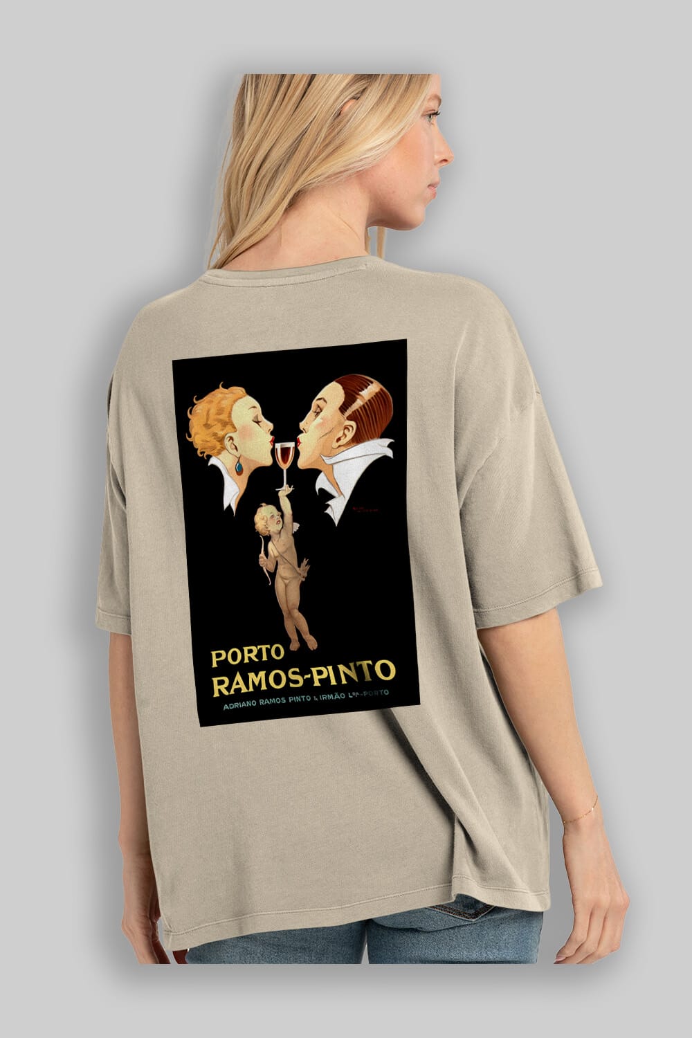 Porto Ramos Pinto Arka Baskılı Oversize t-shirt Erkek Kadın Unisex %100 Pamuk Bisiklet Yaka tişort