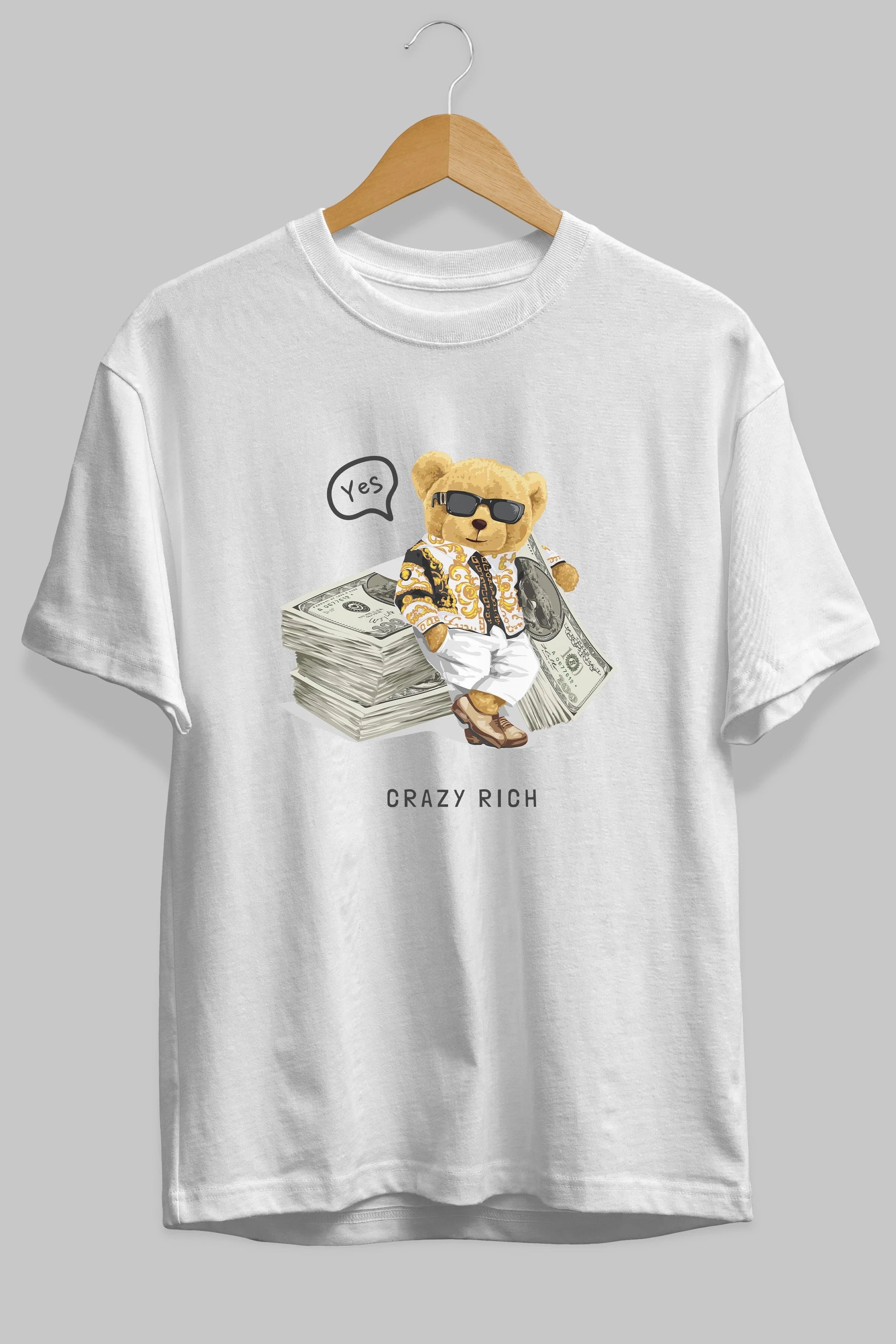 Teddy Bear Crazy Rich Ön Baskılı Oversize t-shirt Erkek Kadın Unisex %100 Pamuk