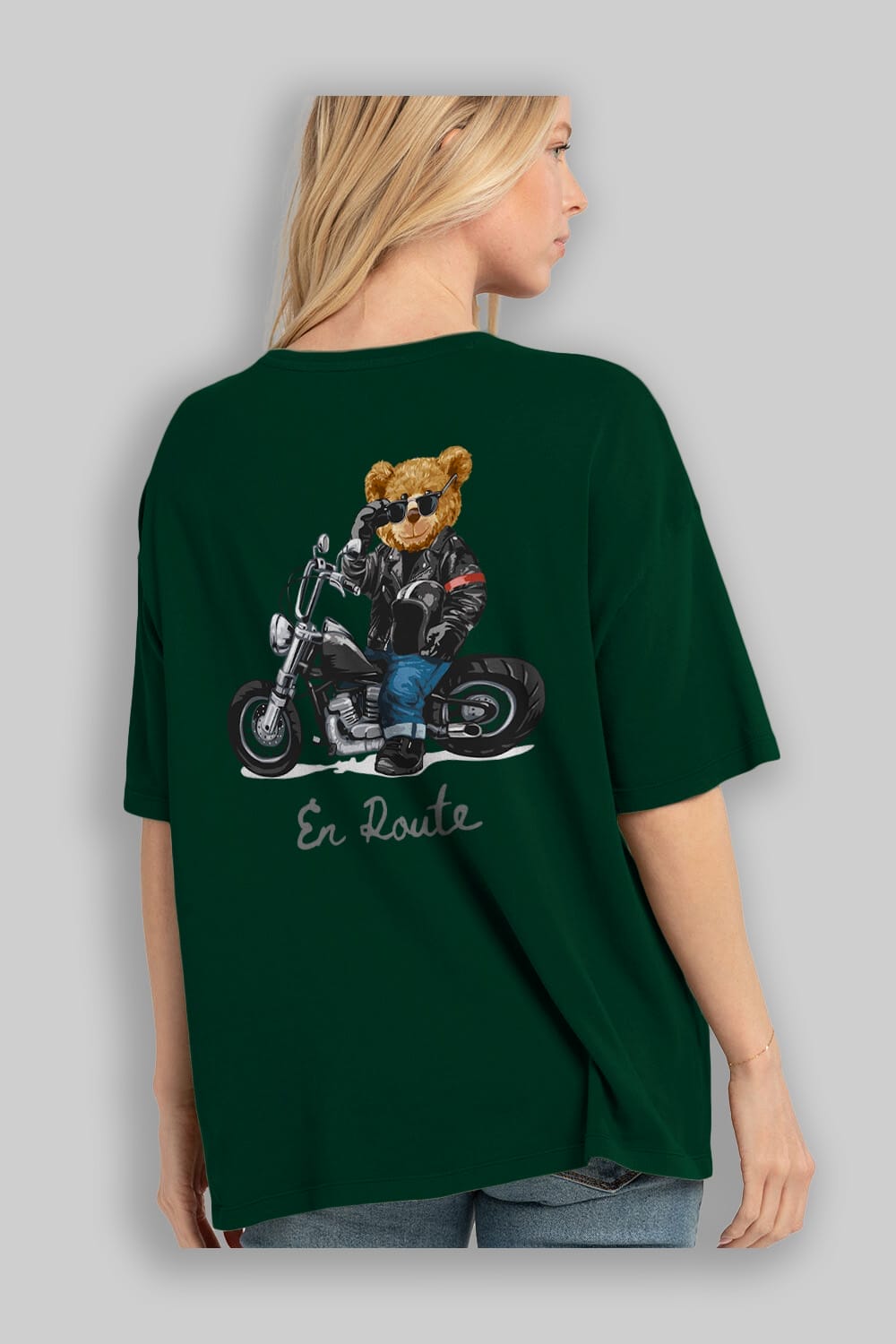 Teddy Bear En Route Arka Baskılı Oversize t-shirt Erkek Kadın Unisex %100 Pamuk