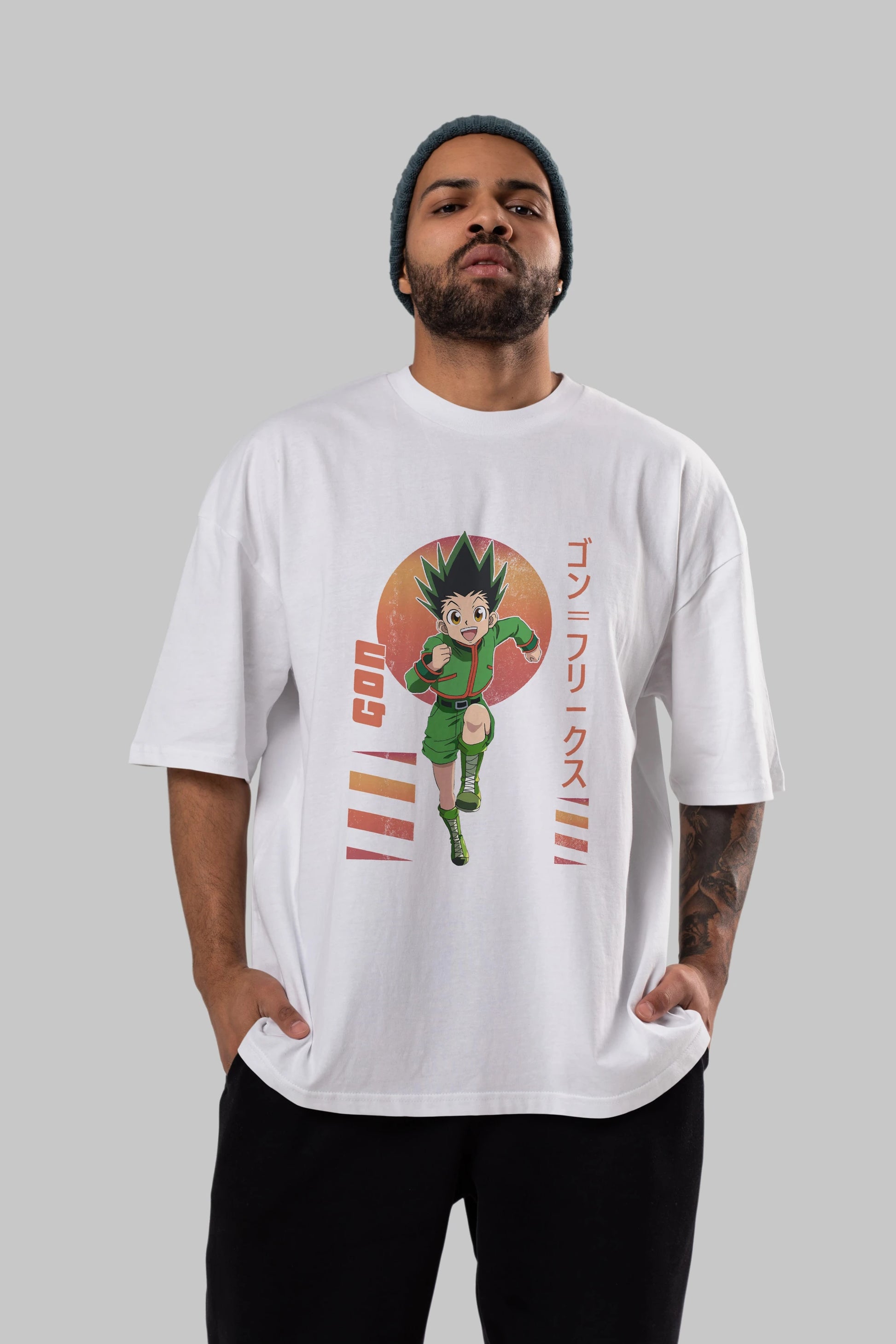 Gon Freecss HUNTER X HUNTER 2 Anime Ön Baskılı Oversize t-shirt %100 pamuk Erkek Kadın Unisex