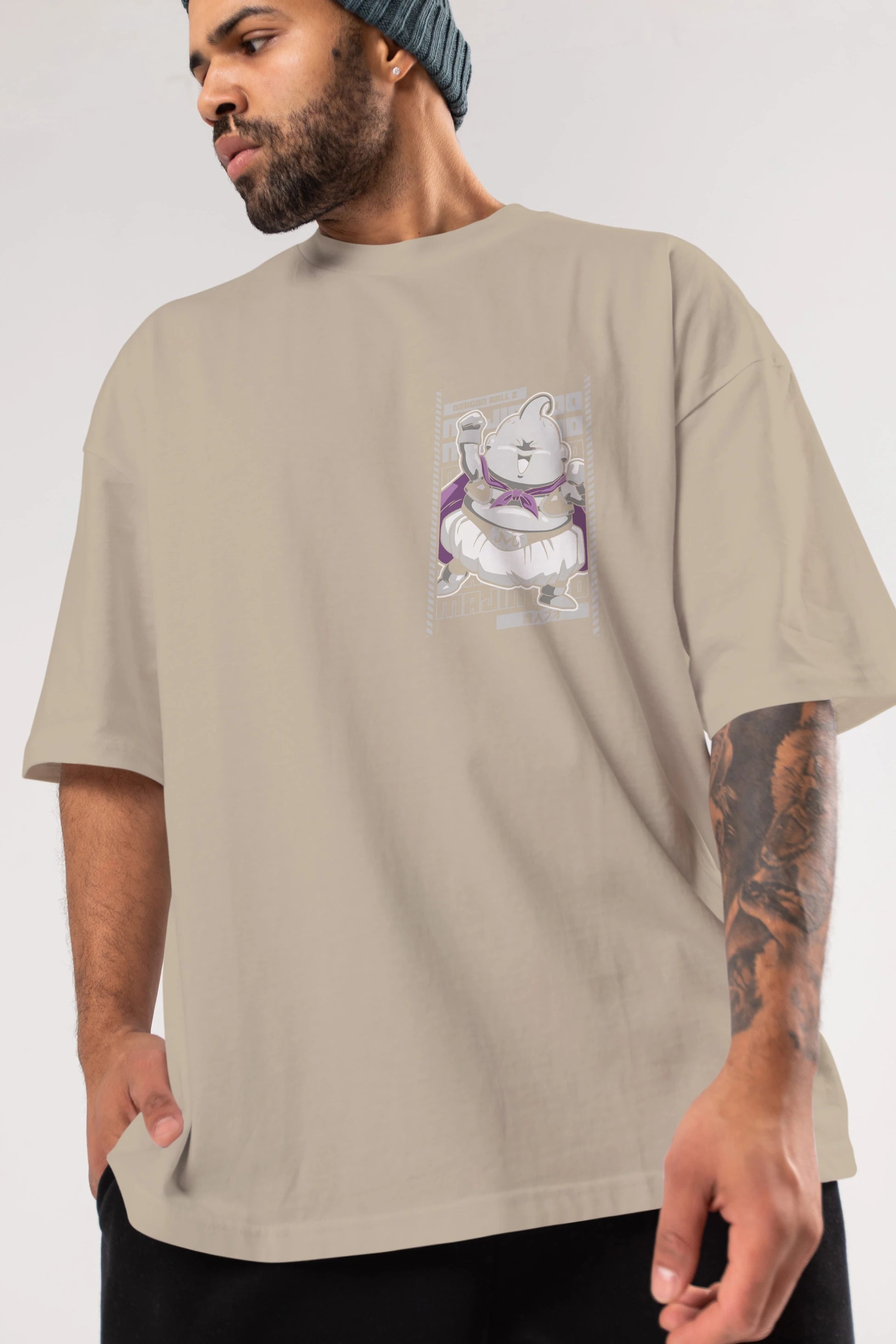 MAJIN BOO2 Ön Sol Baskılı Oversize t-shirt Erkek Kadın Unisex %100 Pamuk Bisiklet Yaka tişort