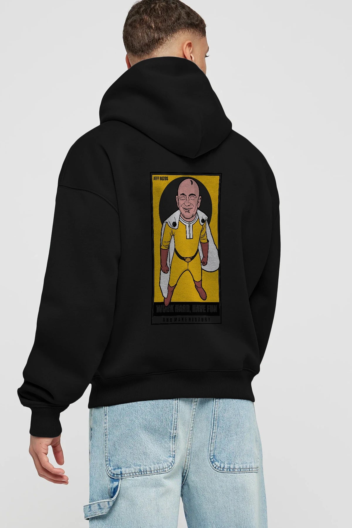 Jeff Bezos Saitama Arka Baskılı Hoodie Oversize Kapüşonlu Sweatshirt Erkek Kadın Unisex