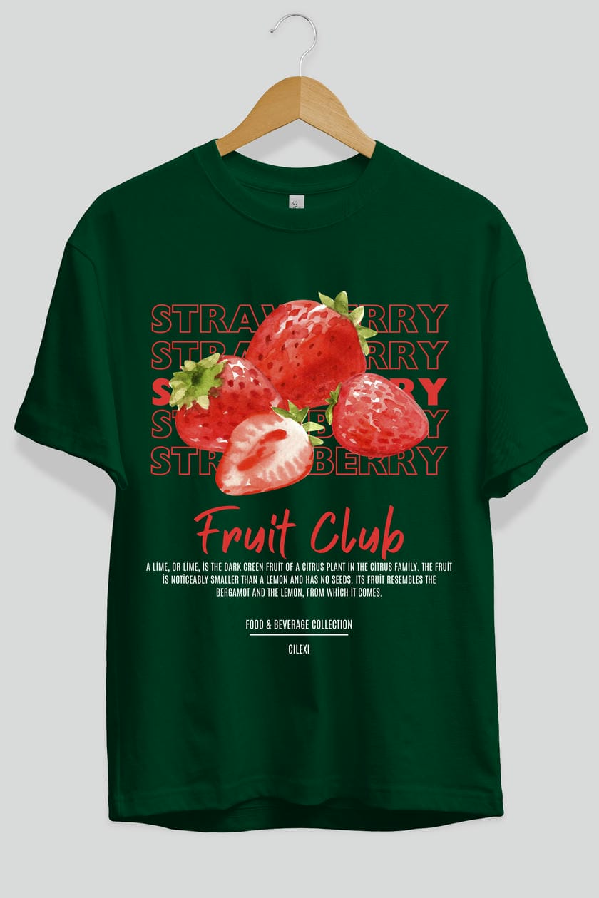 Strawberry Ön Baskılı Oversize t-shirt Erkek Kadın Pamuk Bisiklet Yaka tişort