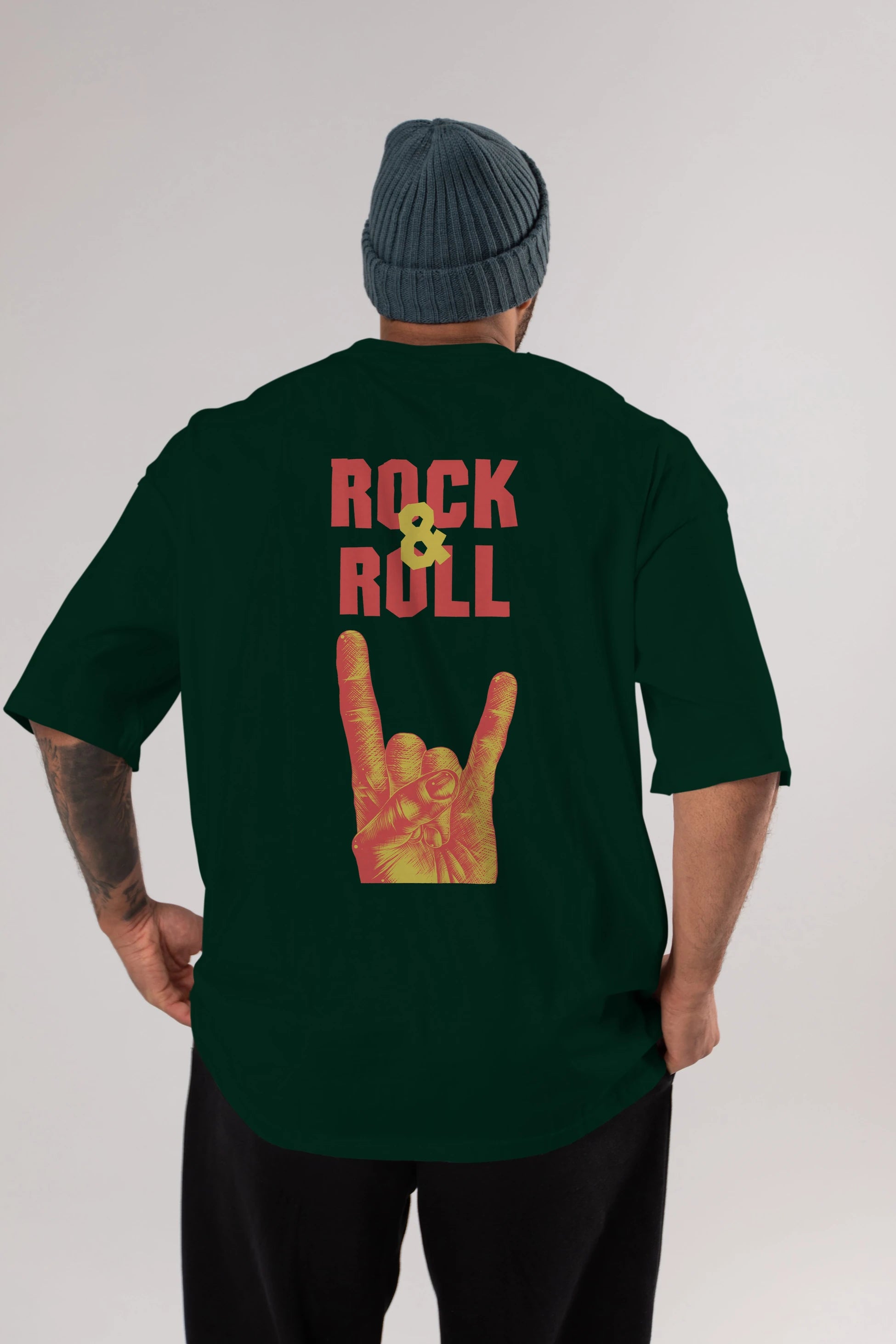 Rock & Roll Yazılı Arka Baskılı Oversize t-shirt Erkek Kadın Unisex
