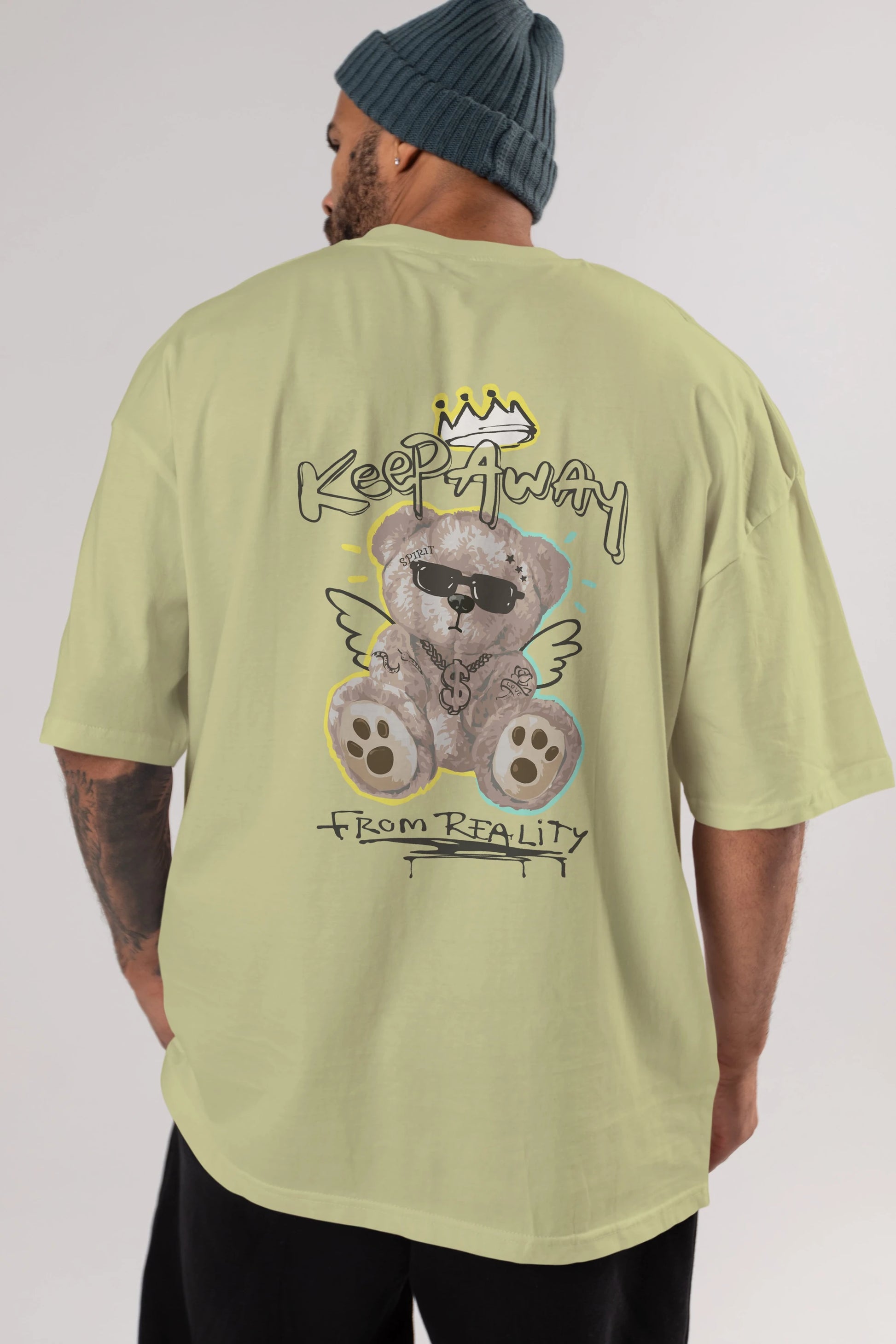 Keep Away Bear 2 Arka Baskılı Oversize t-shirt Erkek Kadın Unisex