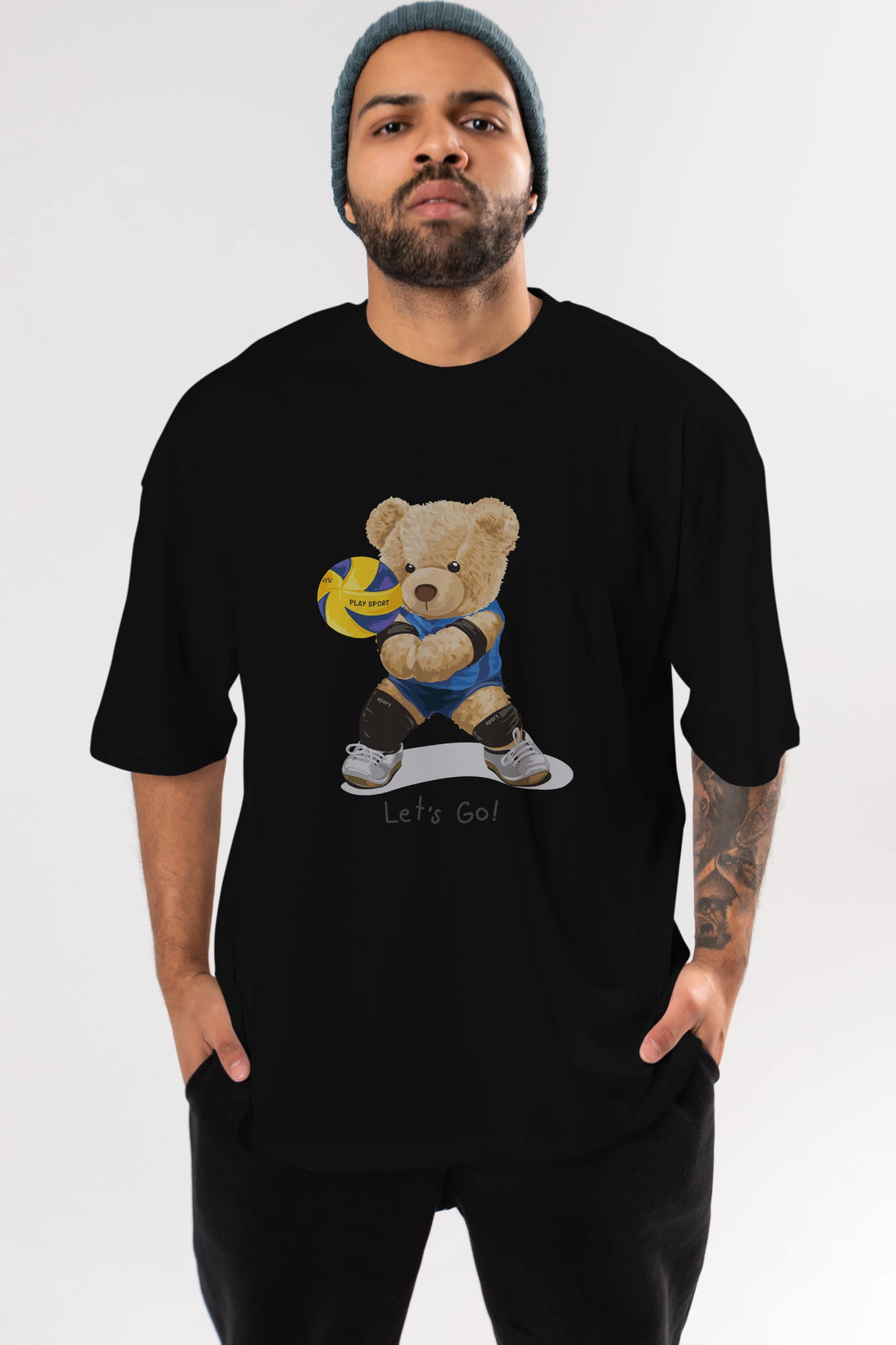 Teddy Bear Lets Go Ön Baskılı Oversize t-shirt Erkek Kadın Unisex %100 Pamuk