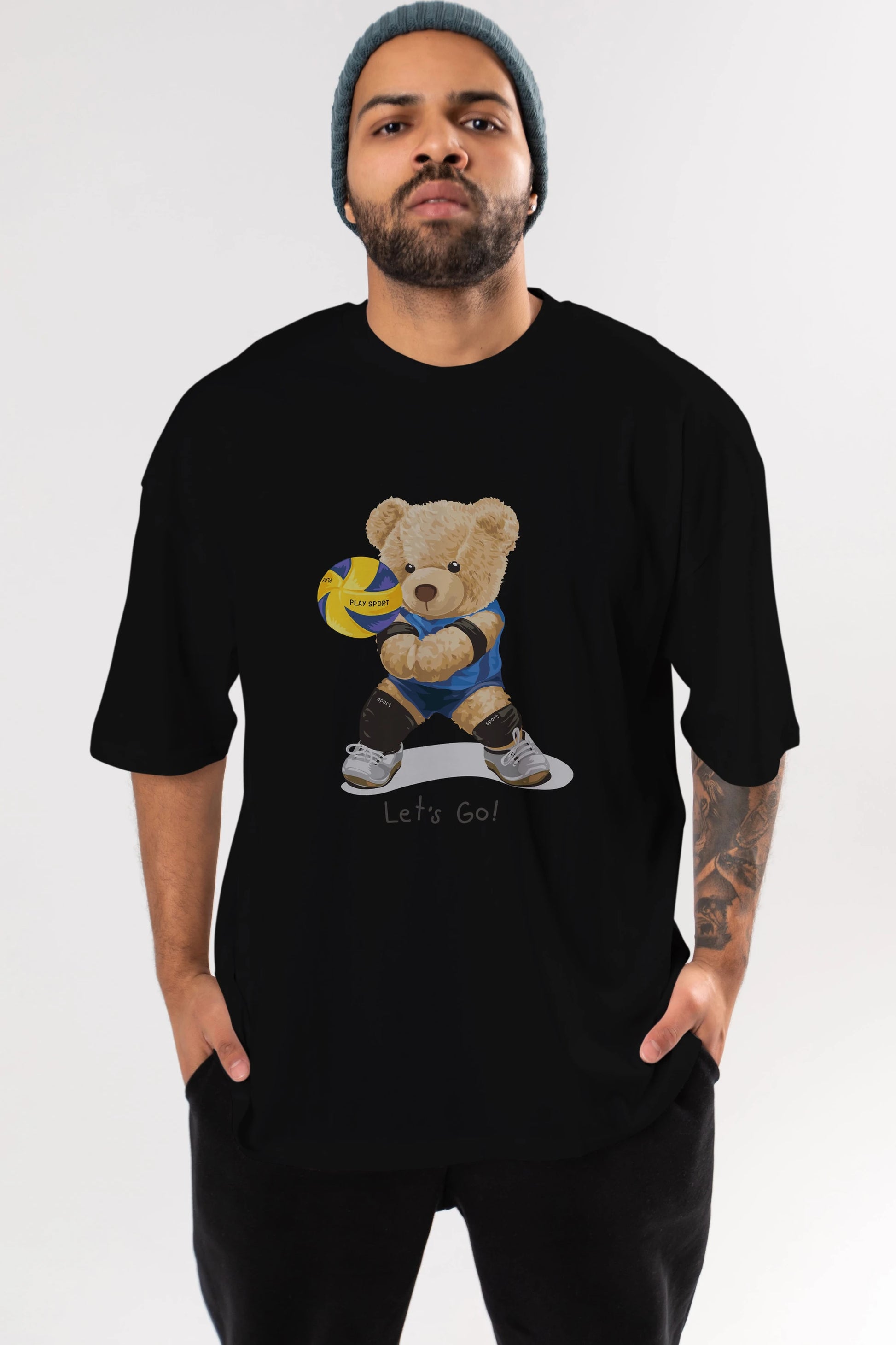 Teddy Bear Lets Go Ön Baskılı Oversize t-shirt Erkek Kadın Unisex %100 Pamuk