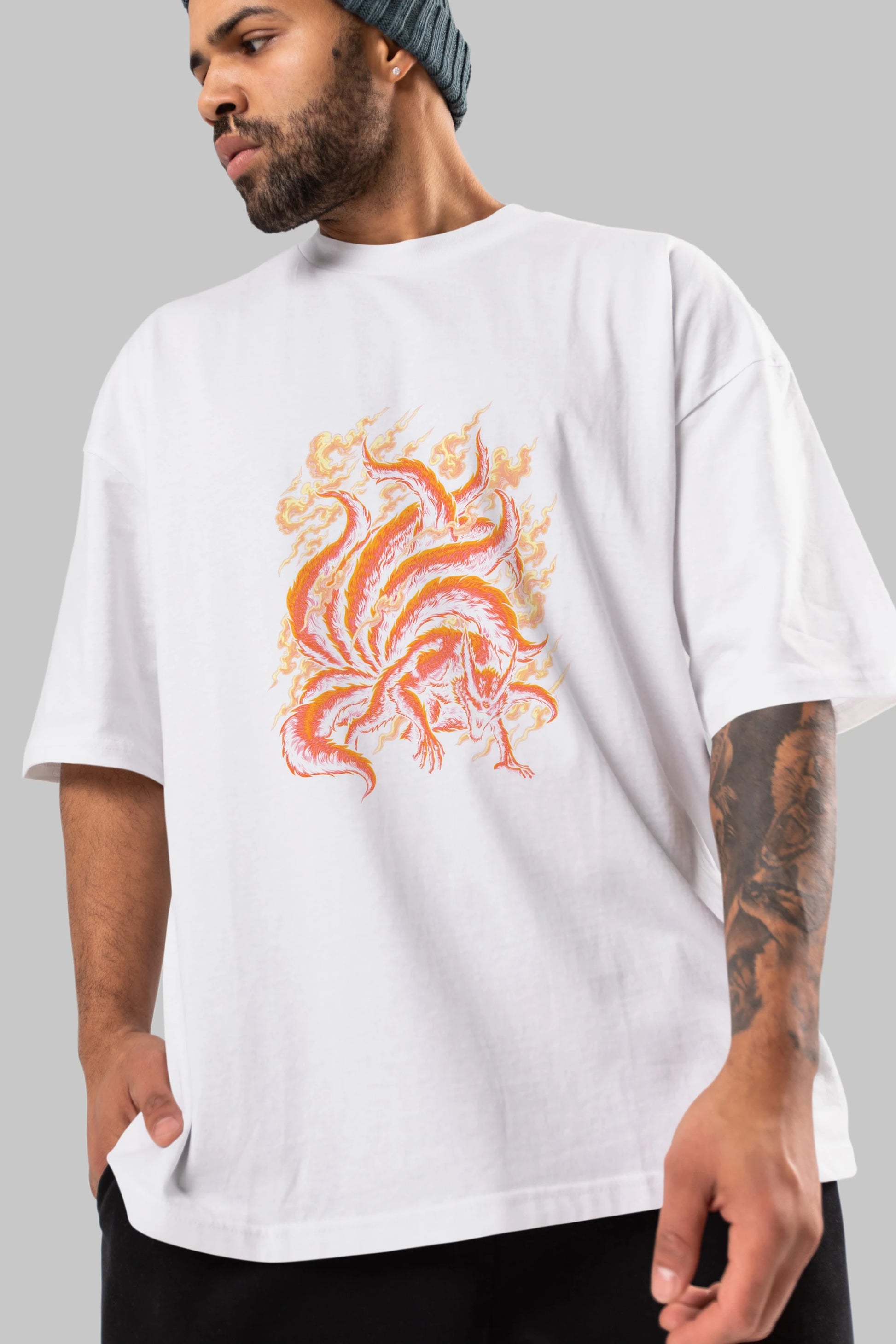 NARUTO KYUUBI Anime Ön Baskılı Oversize t-shirt %100 pamuk Erkek Kadın Unisex